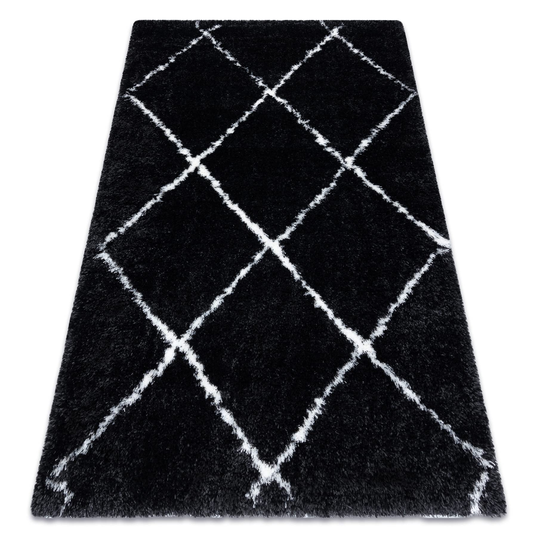 Tapis Fluffy Shaggy Treillis tapis salon poil long anthracite 80x150