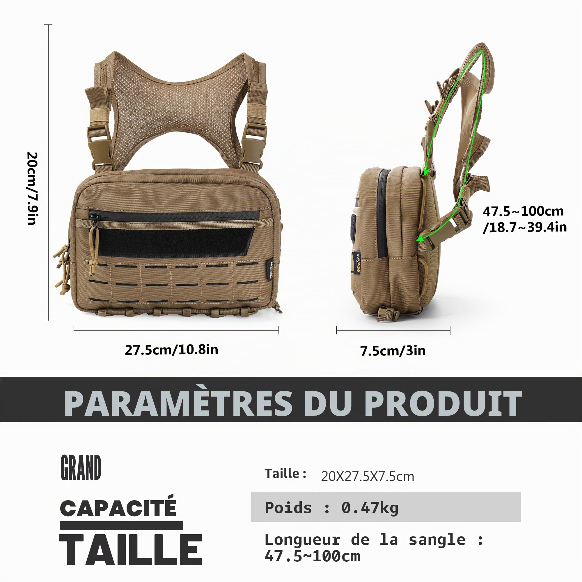 Mardingtop Poche poitrine tactique Molle Gilet Pouch Chest Rig pour aventures en plein air, cyclisme