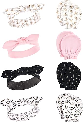 Hudson Baby Conjunto de diadema de algodón y manoplas para rascar para bebé