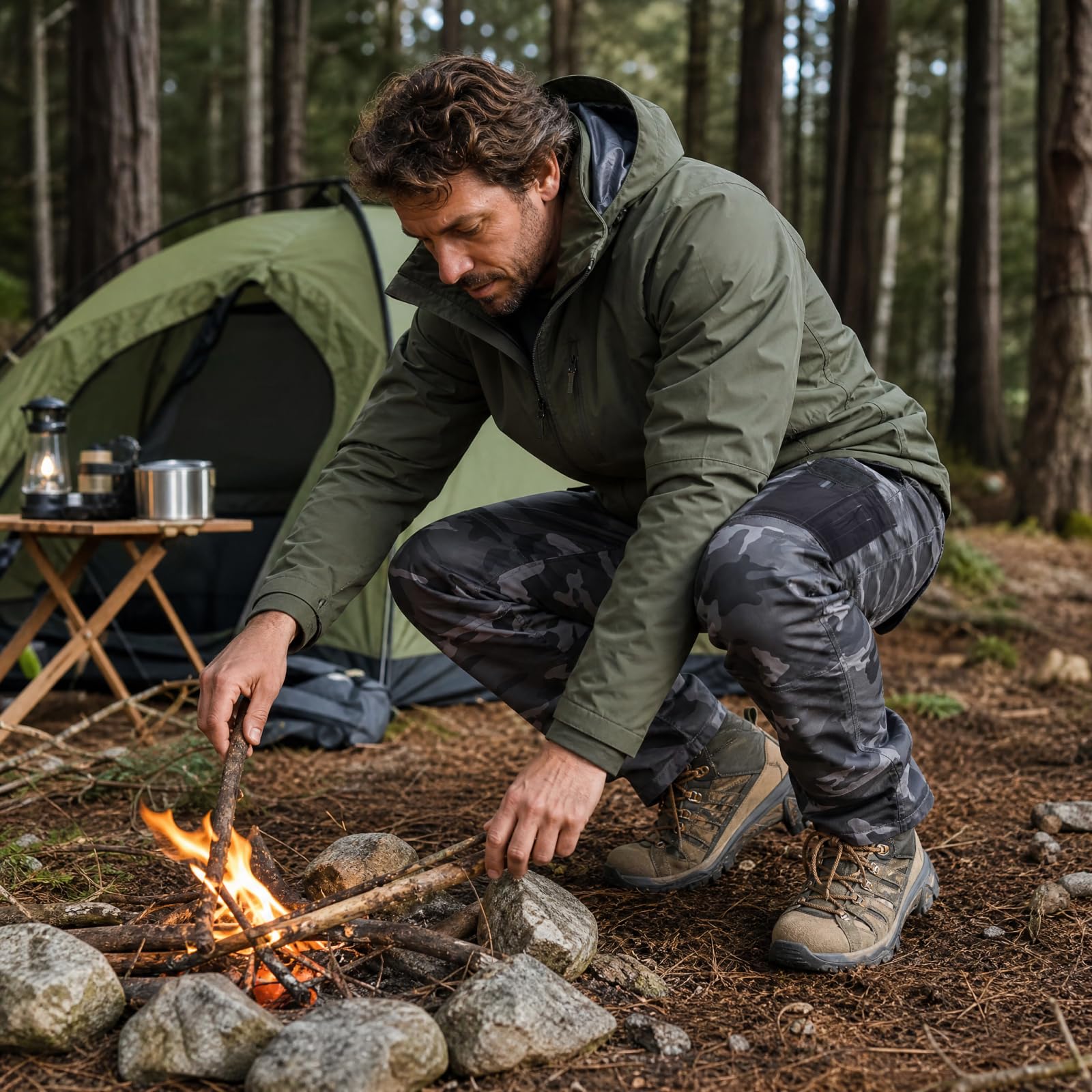 WORK IDEA Pantalon de Travail Homme Camouflage Cargo - Survêtement Résistant avec Poches Renforcées aux Genoux Randonnée et Jardinage