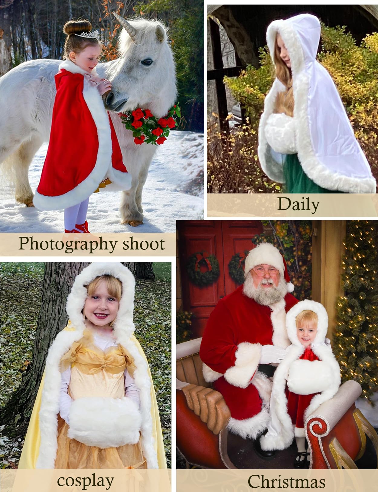 BEAUTELICATE Capa Niña con Capucha Pelo Abrigo Largo para Invierno Niño Disfraces Boda Fiesta Navidad Halloween Carnaval Princesa Costume