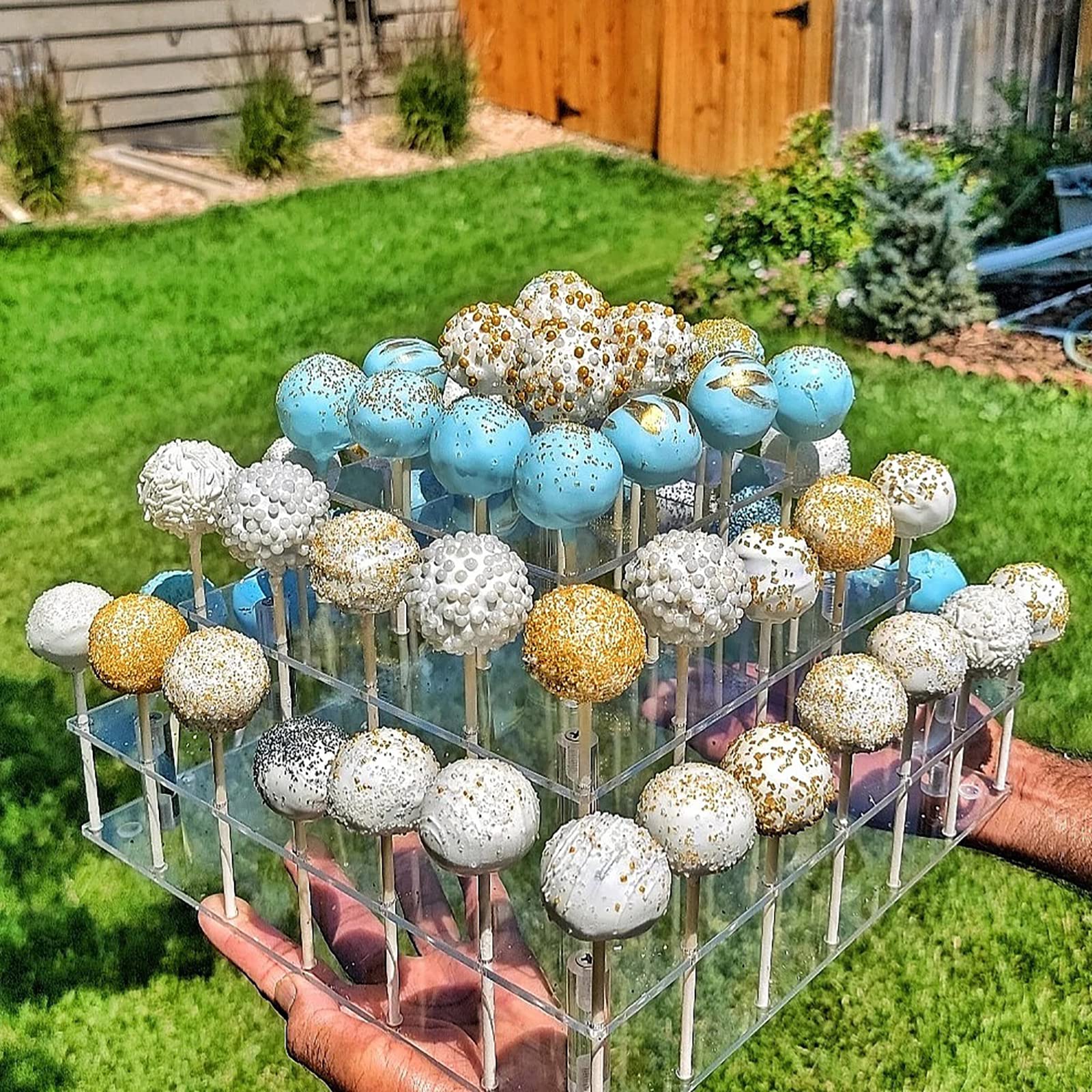 Frcctre 3-stöckiger Acryl-Cake-Pop-Display-Ständer, 56 Löcher, transparentes Acryl-Lutscher-Halter, quadratischer Cupcake-Dessert-Süßigkeiten-Halter für Hochzeit, Babyparty, Partys, Jubiläen