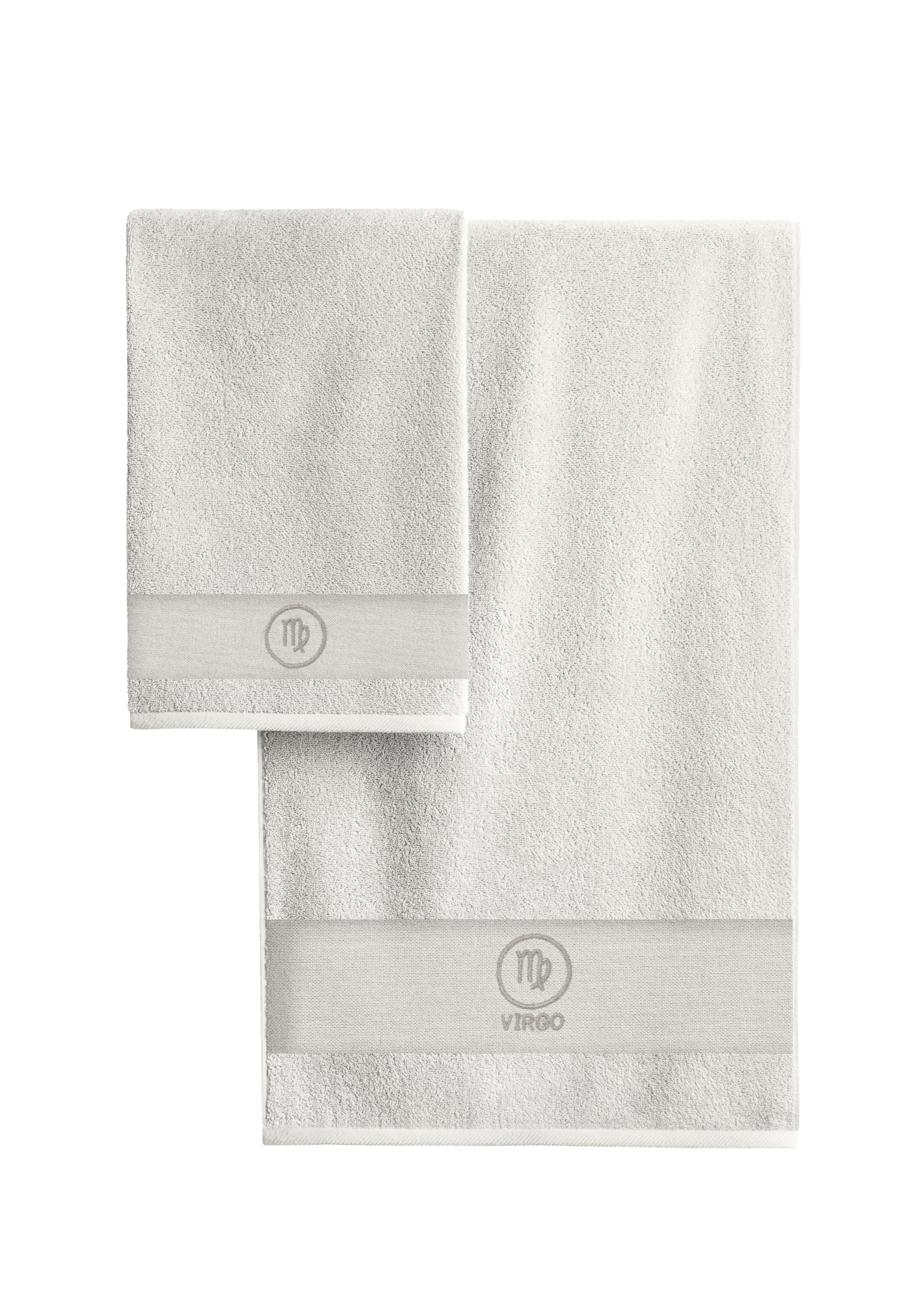 Set Asciugamani Segni Zodiacali - 2 Pezzi 100% Cotone - Asciugamano Viso 60x100cm E Ospite 40x60cm - Ricamo Pesci