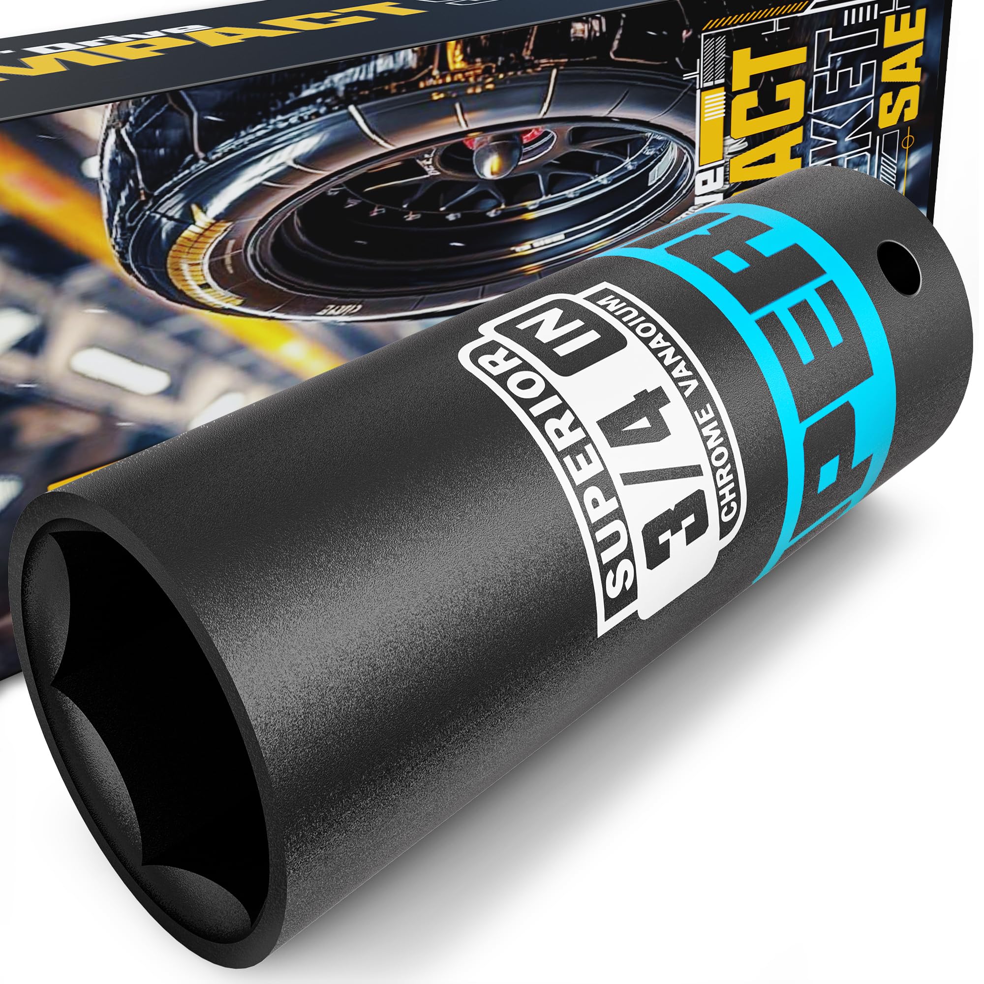 Aiourx 1/2" Drive Impact Socket, 3/4 inch Deep Socket, SAE, 6 Point, CR-V, for Car Repair, Loosen the Fastening Nut