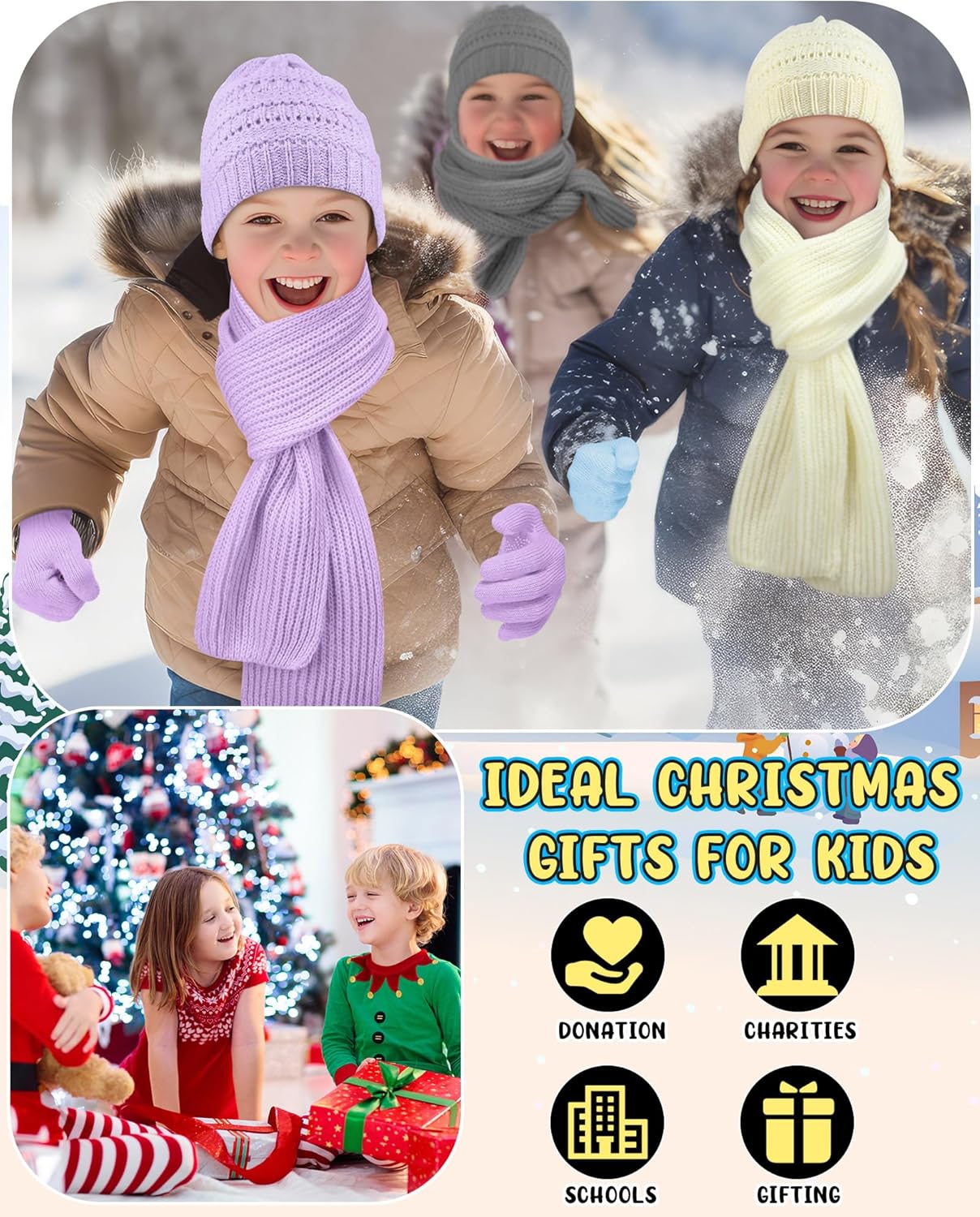 JaGely Kids Hat Gloves Scarf Winter Set, Warm Knitted Beanie Caps Scarves Gloves Bulk for Boys Girls Donation Cold Weather - Image 6
