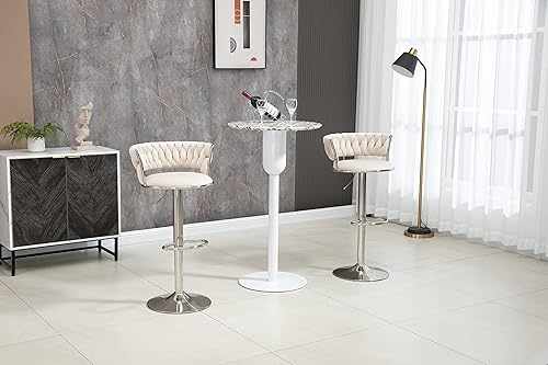 Miniatura 2 de Kakotito Taburetes de bar giratorios de terciopelo de 360 con respaldo bajo y reposapiés, taburetes de bar ajustables, taburete de bar plateado