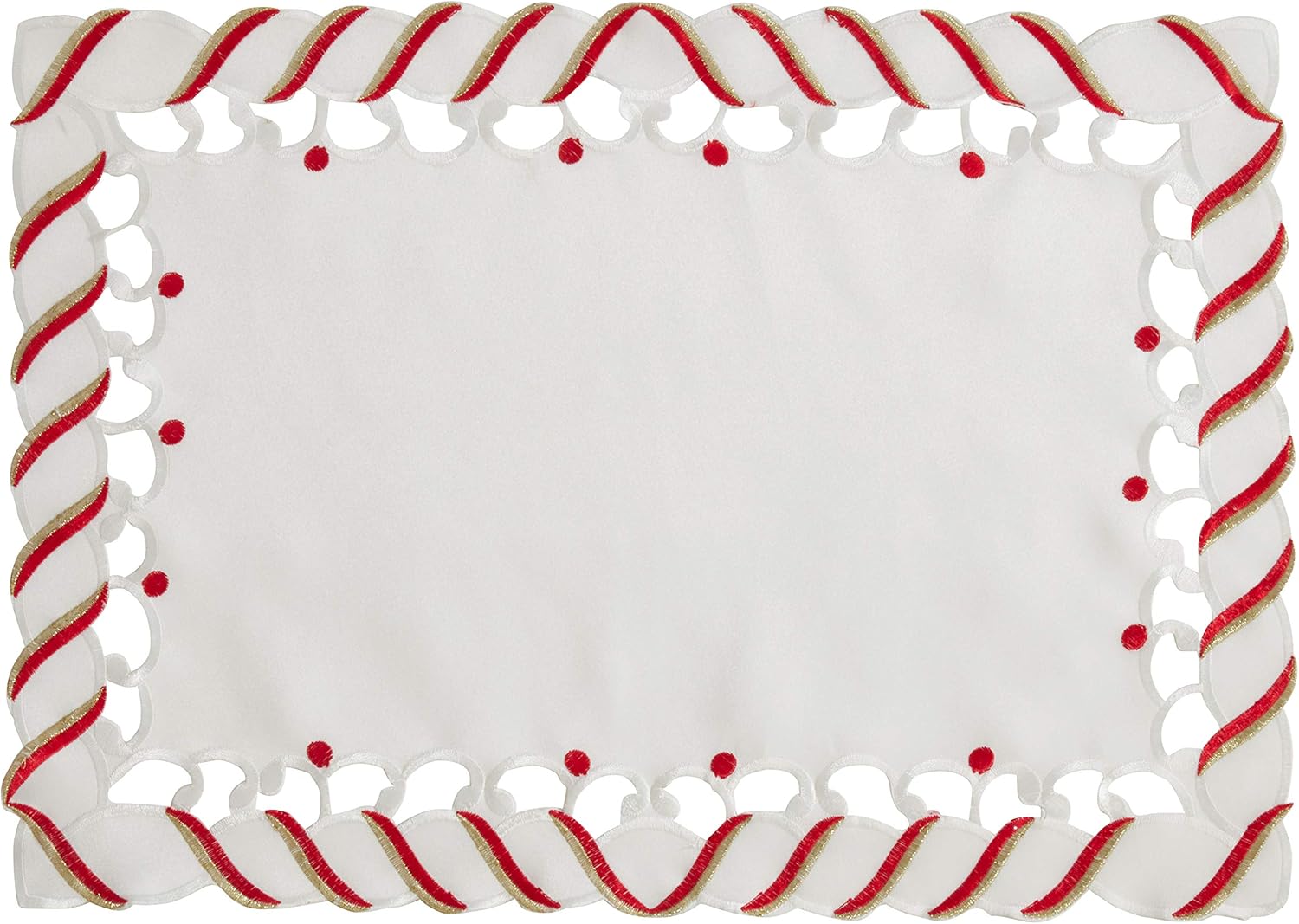 Ivory White and Red Holiday Christmas Candy Cane Dinner Placemat, 14" X 20" Rectangular, 100% Polyester, (4 Piece).