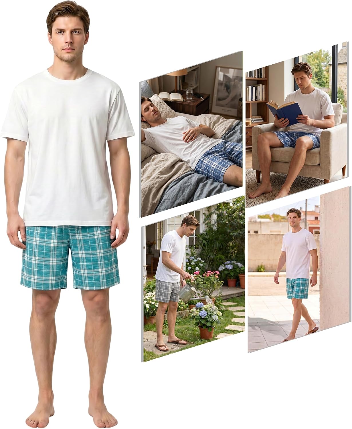 MyFav Men's Plaid Pajama Shorts 3-Pack Sleepwear Shorts with Pockets Lounge Summer Comfy Pj Bottom