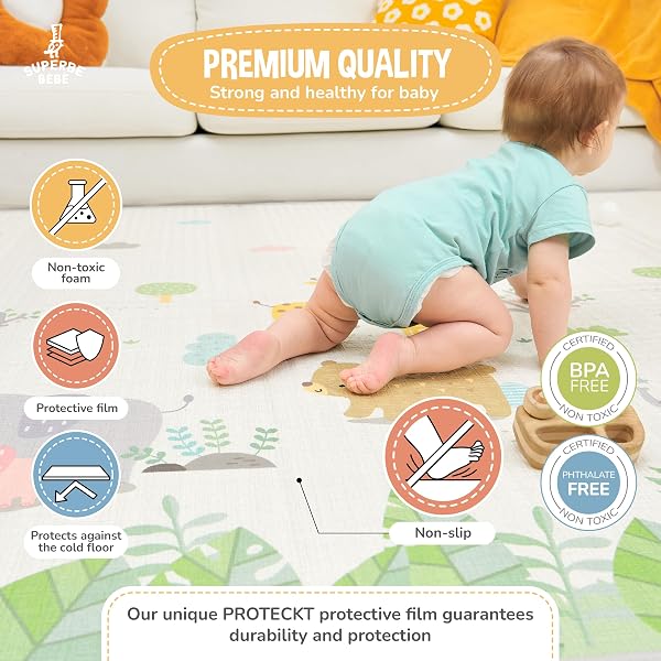 Reversible and Non-Toxic Thick Foldable Waterproof Foam Baby Play Mat 180x160x1cm. Floor Mat for Kids Toddlers Children. for Boy or Girl Child's Room. Extra Large Size SUPERBE BEBE ® - 5