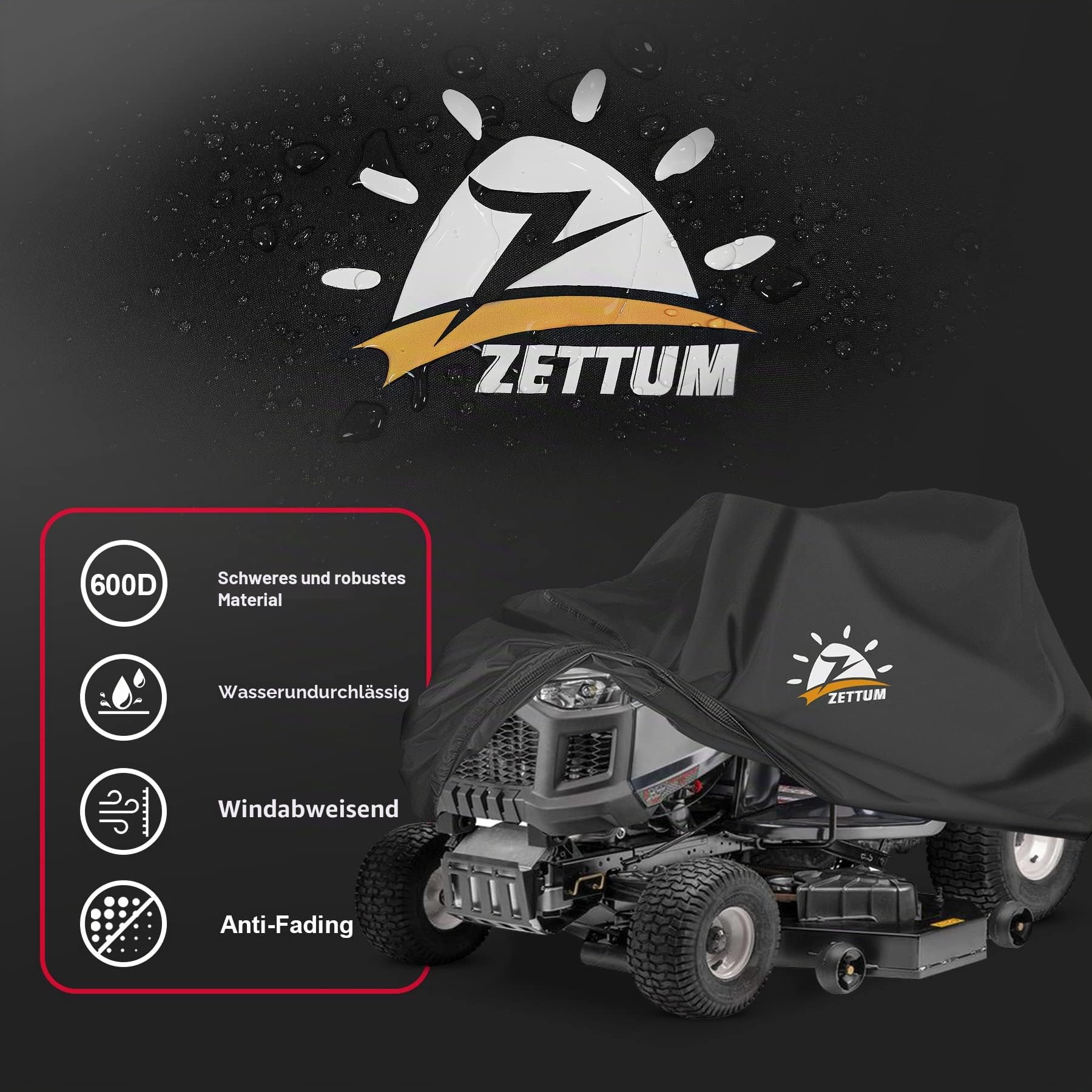Zettum Rasenmäher Abdeckung Aufsitzmäher Rasentraktor Abdeckung 600D Oxford PU Beschichtung Heavy Duty & Wasserdicht Abdeckhaube für Aufsitzmäher Rasentraktor