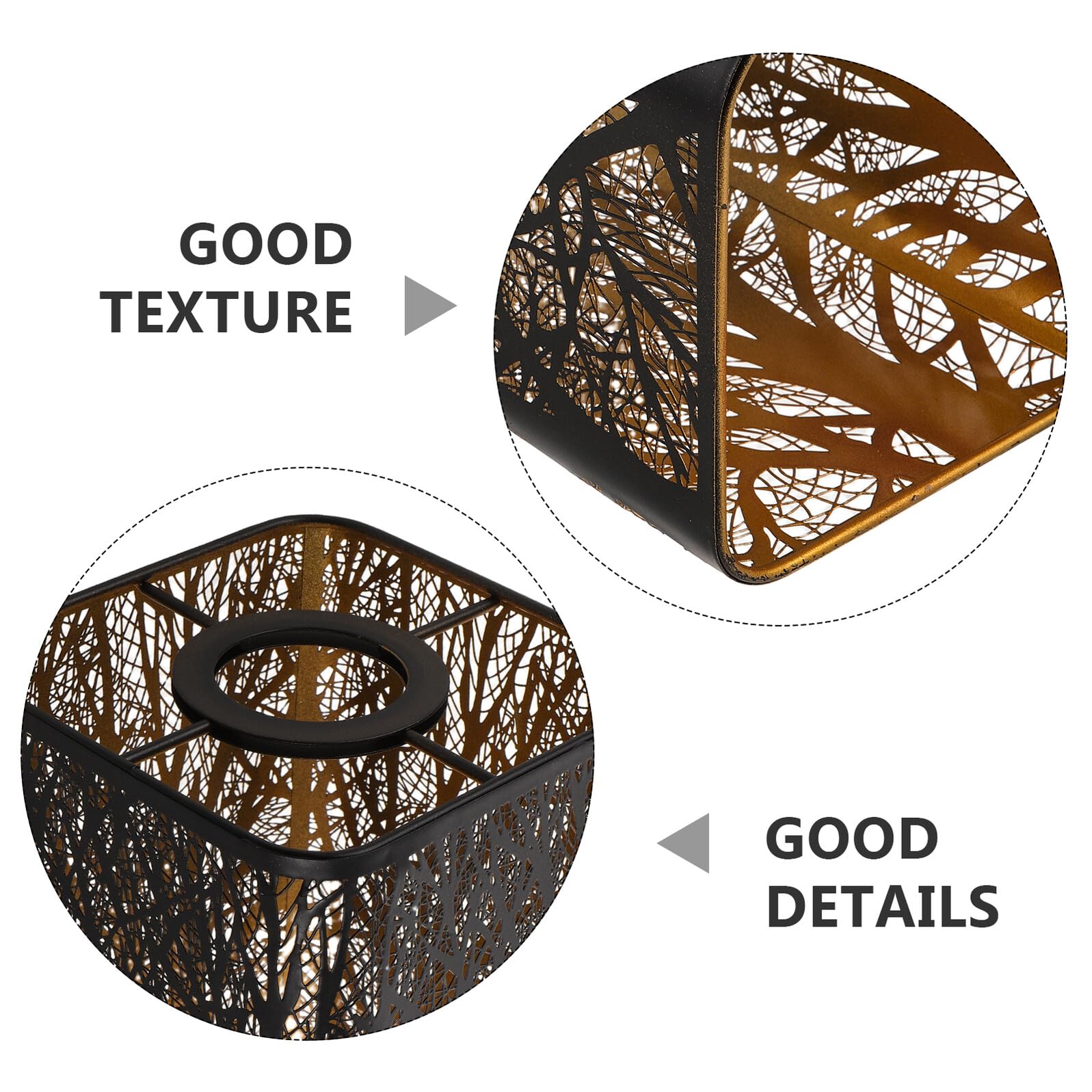 Paralume da Tavolo in Metallo Nero Rettangolare Design Artistico Natura, Resistente alla Deformazione, Versatile per Soggiorno e Camera