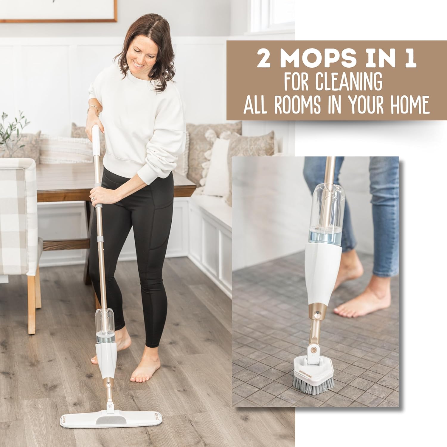 Quick Shine Ultimate Gold Spray Mop Kit | All-in-One 10 Piece Kit w/ Interchangeable Attachments | No Batteries Needed | Pro Cleaning System for All Floor Types | 2-in-1 Mop