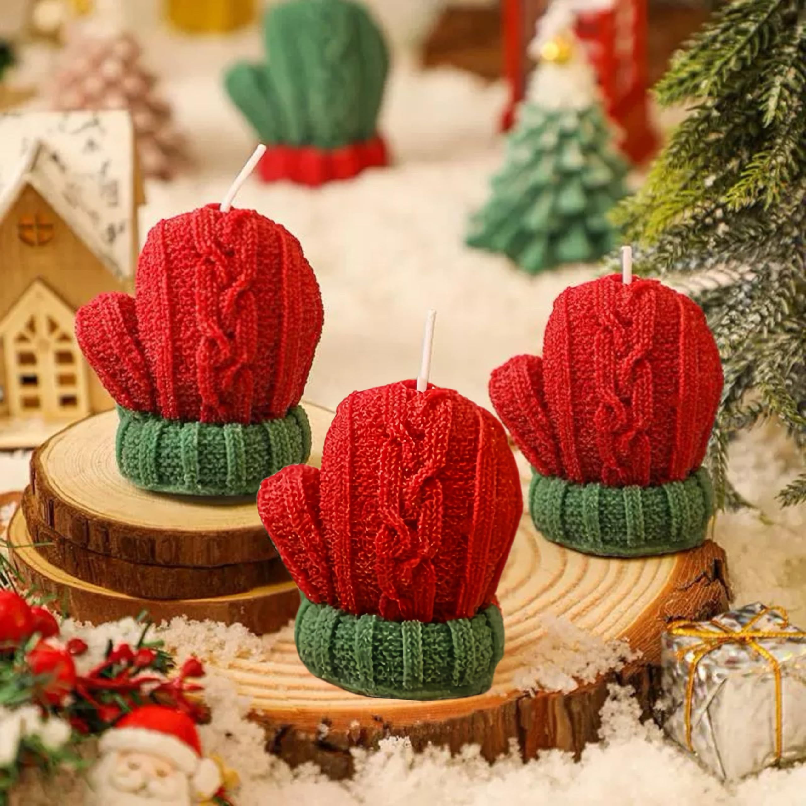 Linkirah Christmas Candle Set Realistic Flake Christmas Glove Shaped Happy Holiday Merry Christmas for Your Loved One Home Decoration (Matches Not Included)
