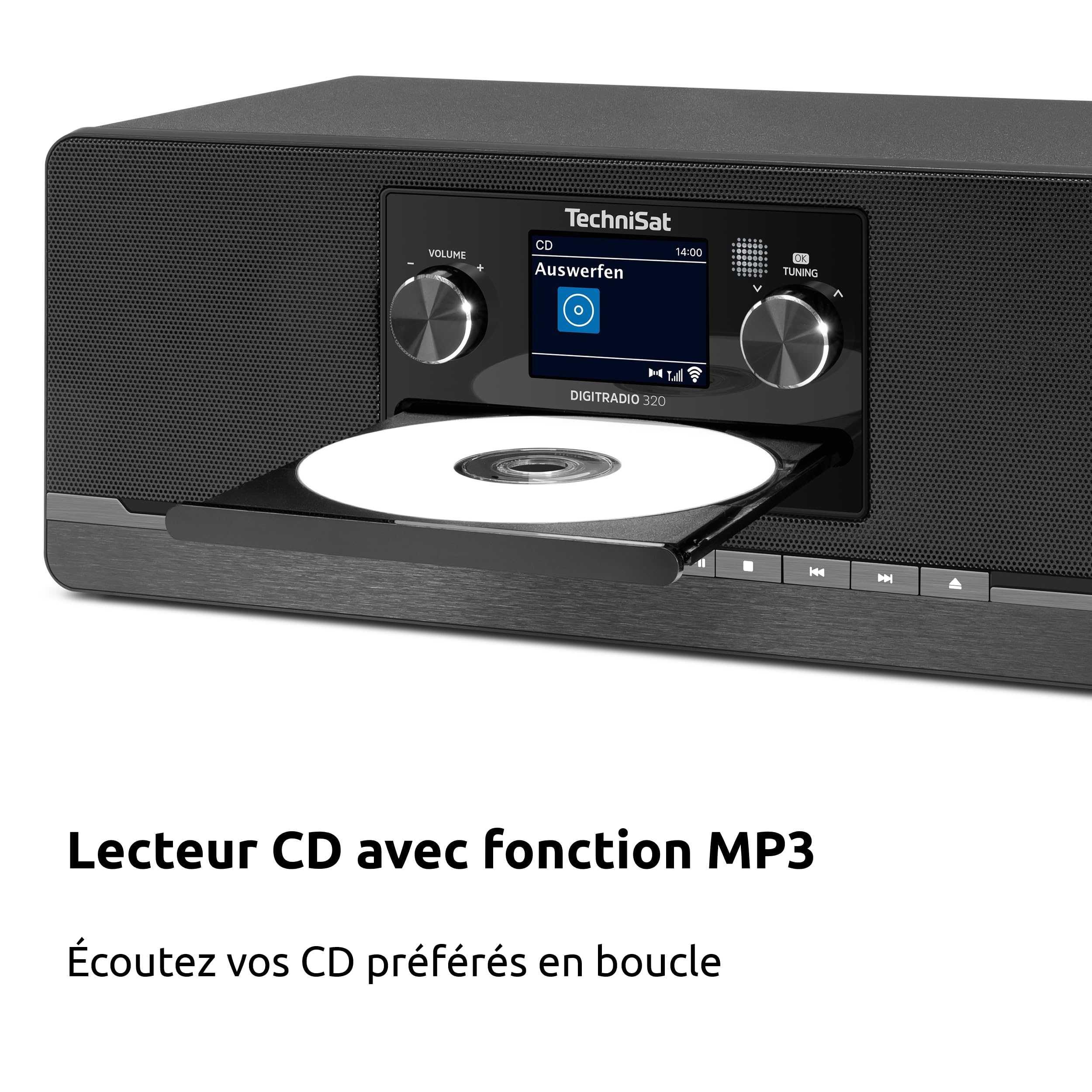 TechniSat DIGITRADIO 320 – Chaîne Hi-FI compacte stéréo (Dab+ & FM, Lecteur CD, Bluetooth, USB, 2×5 W RMS, écran Couleur TFT, réveil, minuterie, télécommande) Noir