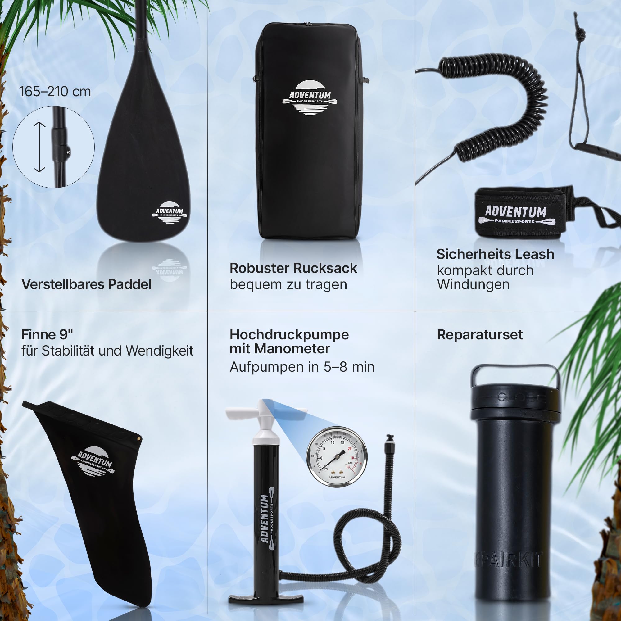 ADVENTUM Aufblasbares Allround & Touring Stand Up Paddling Board 329-384 cm