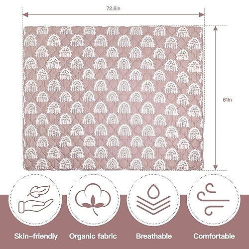 Miniatura 3 de Tapete de juego bohemio arcoíris de 71 x 59 pulgadas, tapete grande de palypen de una pieza, tapete grueso para gatear, tapete antideslizante para