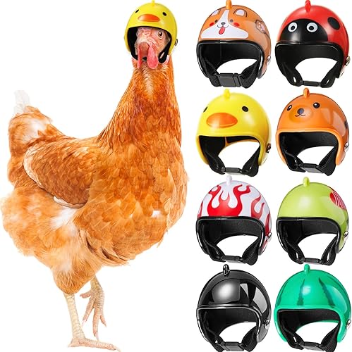 Skylety 8 Pieces Hens Helmet Chicken Pet Safety Helmet Funny Bird Hens Hat Headwear Small Pet Hard Hat Costumes Accessories for Chicken Bird Parrot Parakeet(Animal, Heart, Fruit)