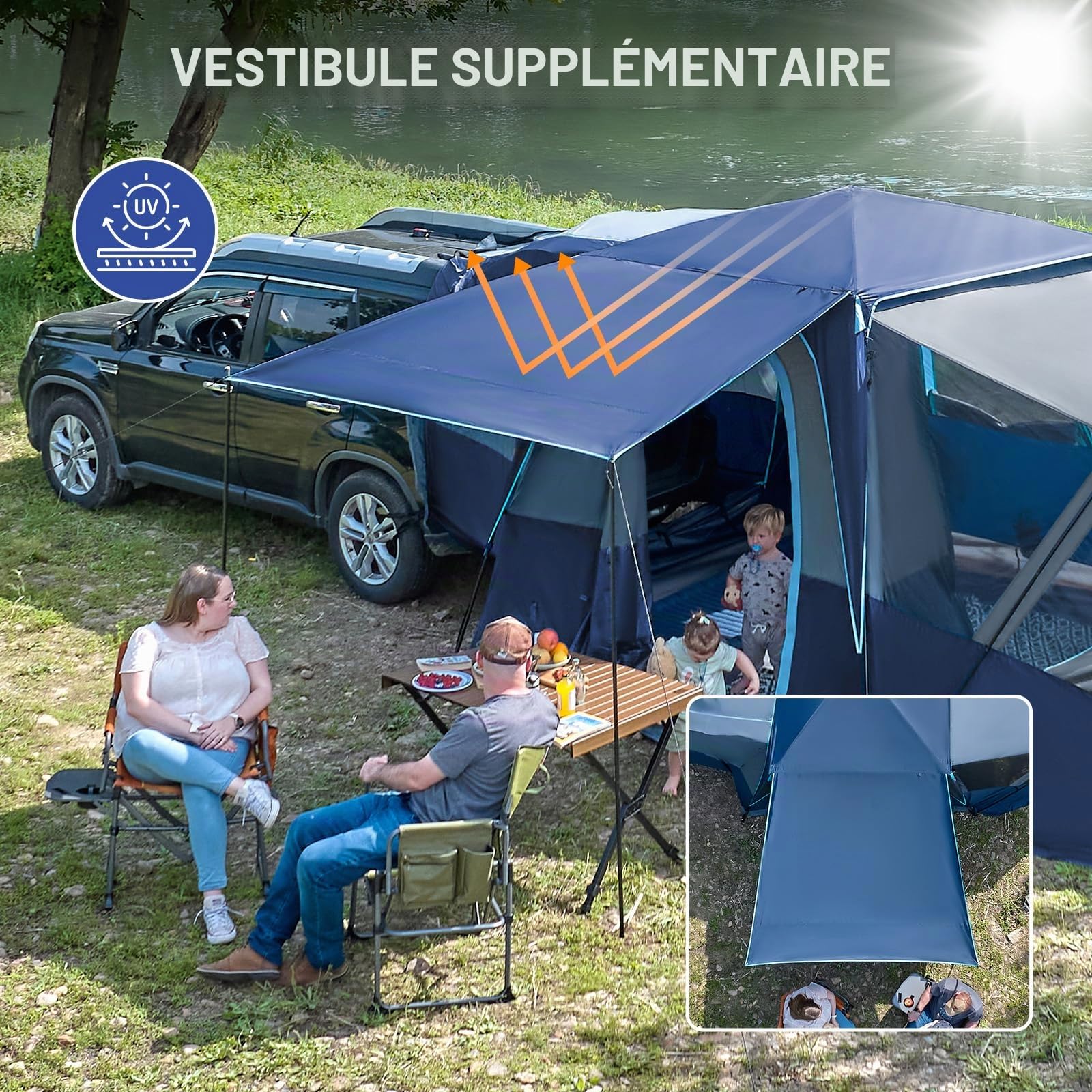 TIMBER RIDGE Tente Arrière SUV pour 5 Personnes avec Verranda Mesh Auvent Couverture de Pluie et Sac de Rangement Tente de Camping pour Van/Voiture 397x305x220 cm