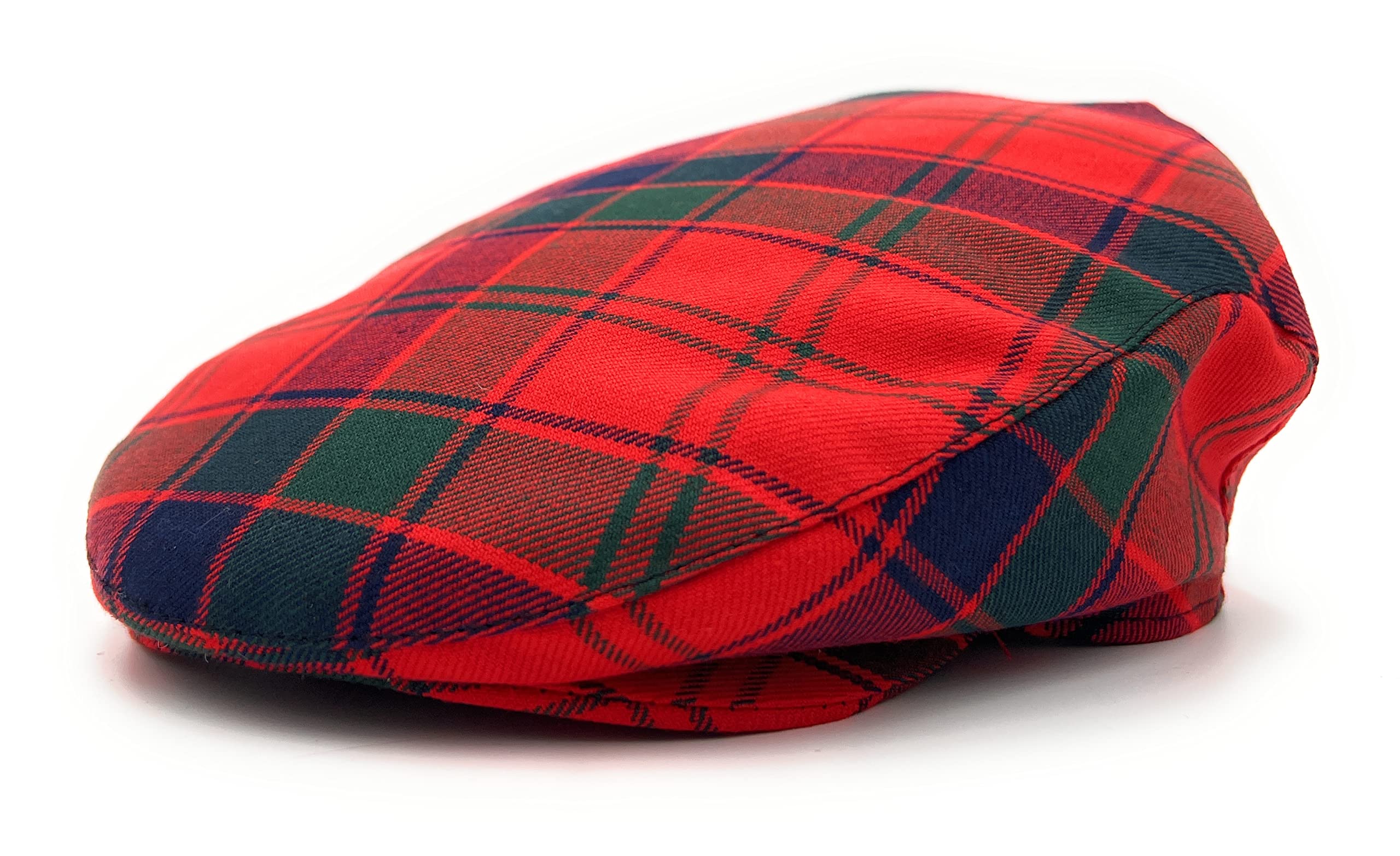 Robertson Red Tartan Flat Cap Comfort Fit Quilted Lining British Made (One Size)
