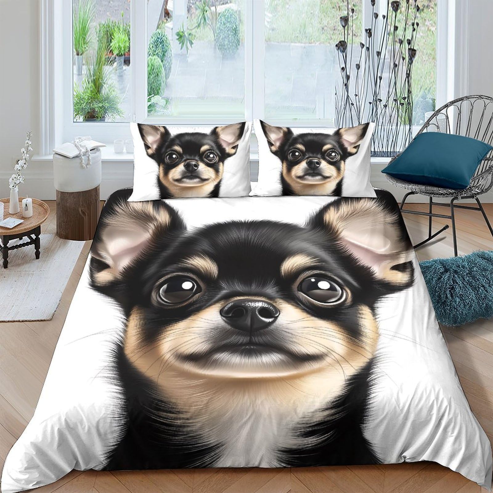 Ctjqhvkz Style-4 3D Printed Chihuahua Dog Fitted Sheet Microfiber Soft Black White Bed Cover For Bedroom Guest Room Decor Single（135X200cm）
