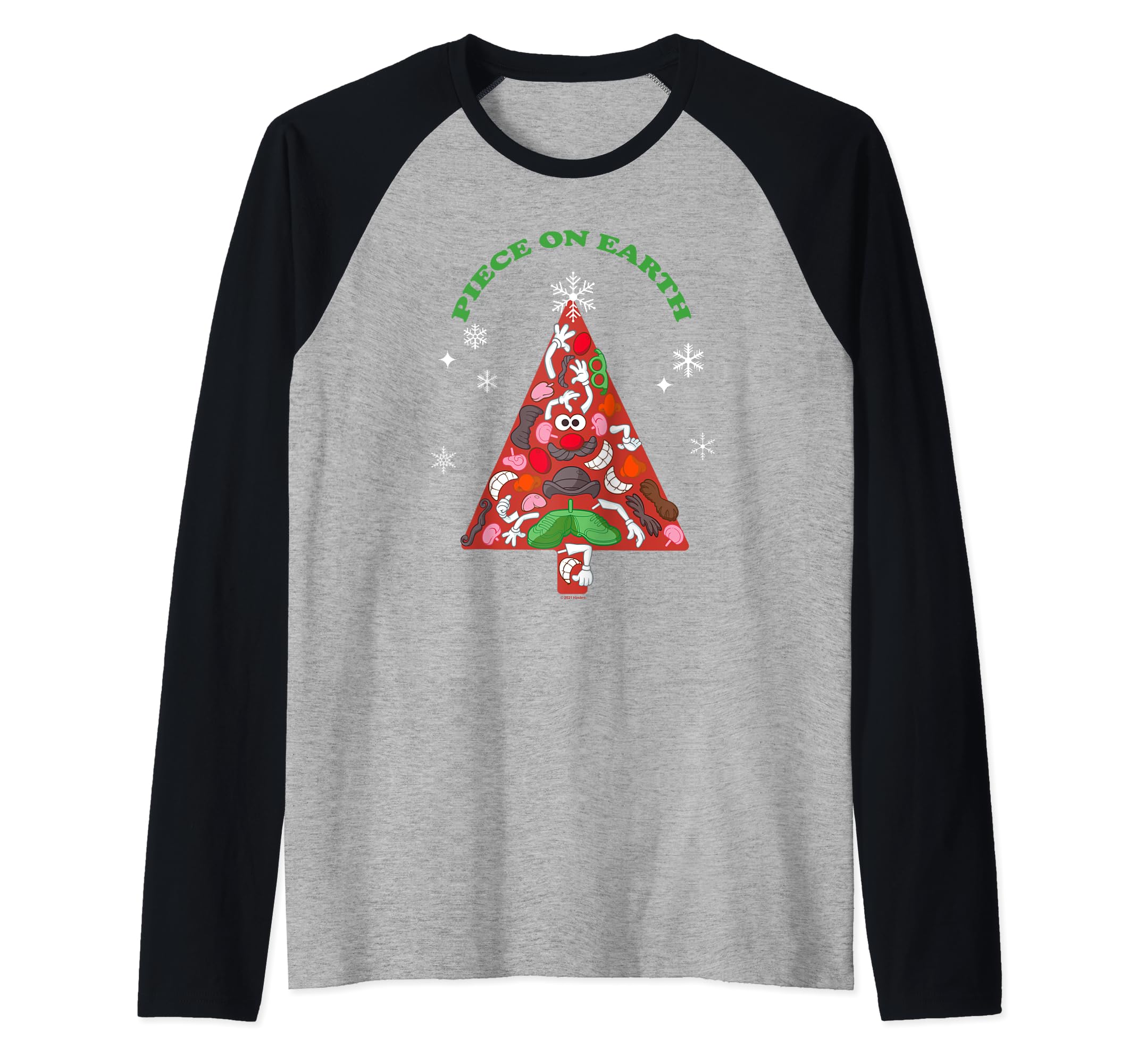 Mr. Potato Head Christmas Piece On Earth Tree Fill Raglan Baseball Tee, Black