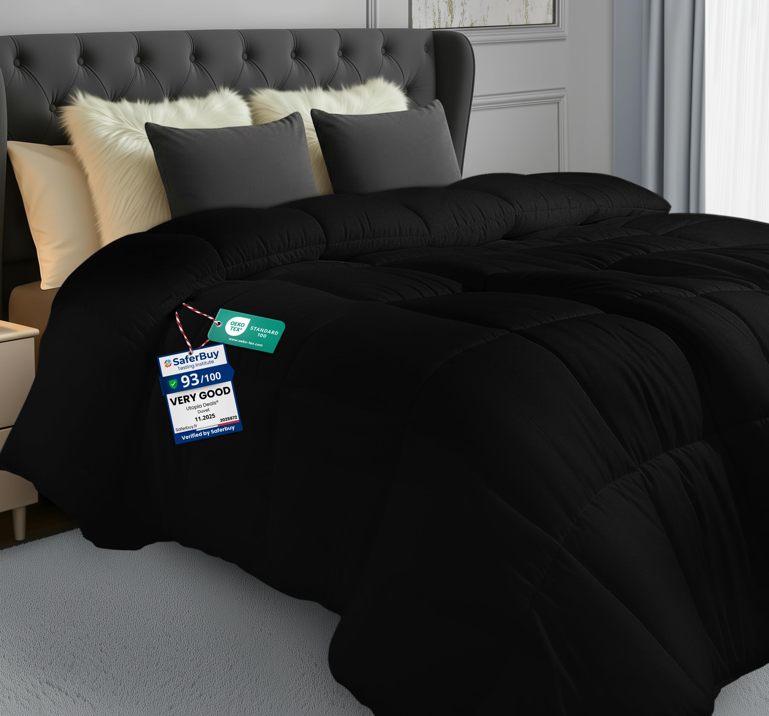 UUtopia Bedding Double Duvet – 4.5 Tog Lightweight Coverless All Season Duvet, Soft Breathable Microfiber with Box Stitching, 200x200 cm (Black, Pack of 7) — image 1
