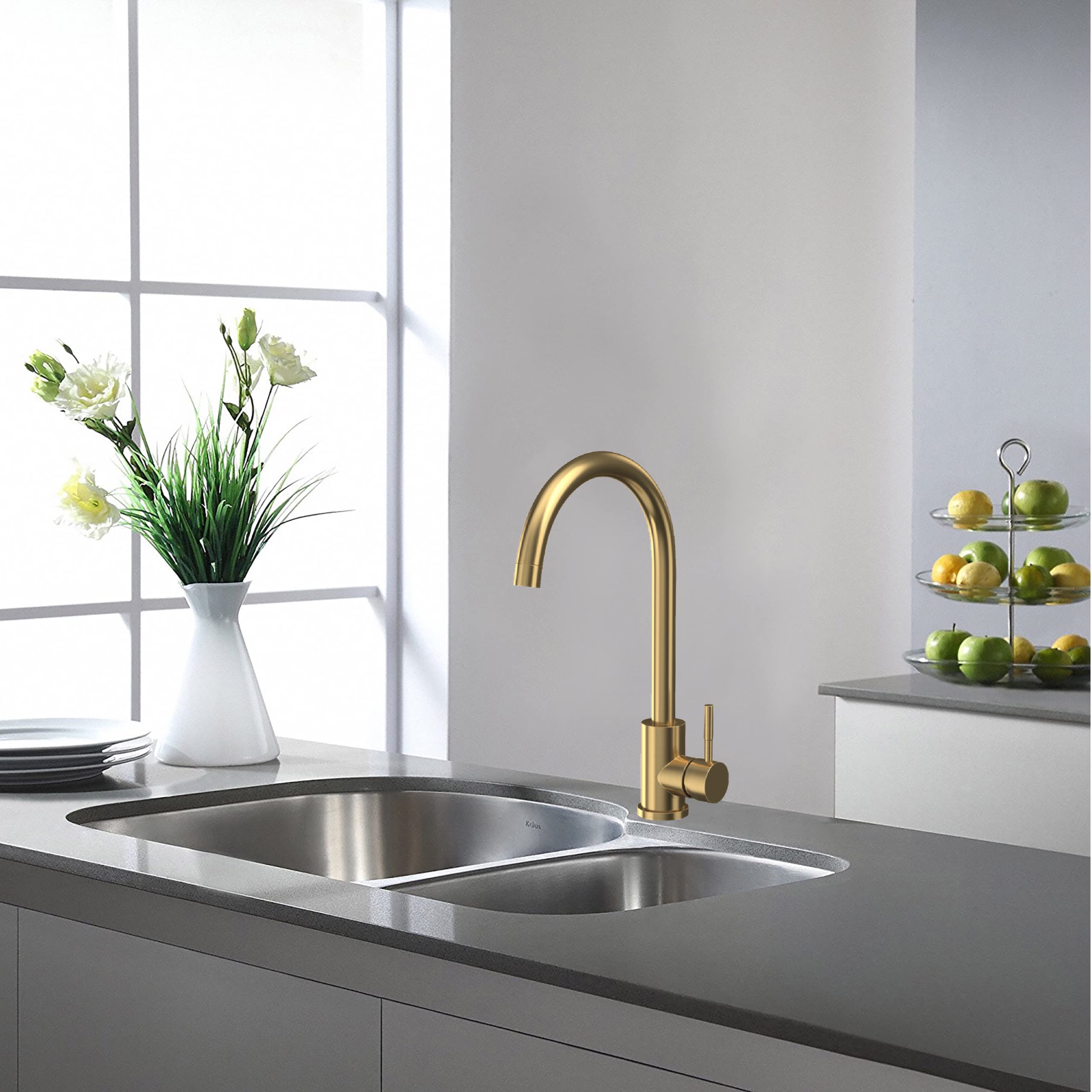 KeenwareKKT-444 Kilburn Contemporary Monobloc Kitchen Mixer Tap: Brushed Brass