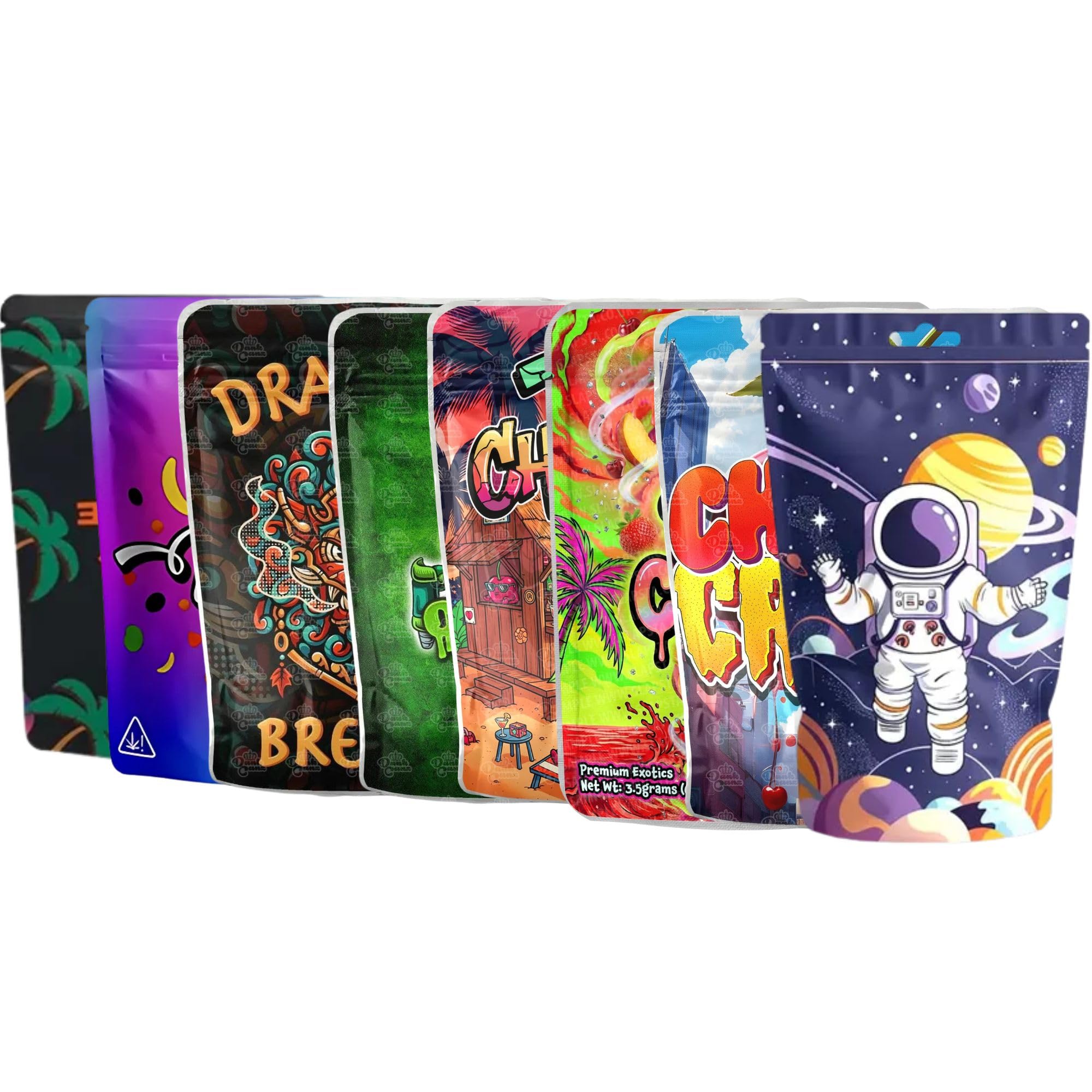 Fenny's Creations Black Mylar Bags, Baggies, Cute Small Plastic, Resealable Sweet Pouches,Jewelry, Eyelash, Small Business, Smelly Proof (, 3.5 * 5.0Inch-Mylar Bags) Approx 3.5G (Mix Assorted Designs) (10)