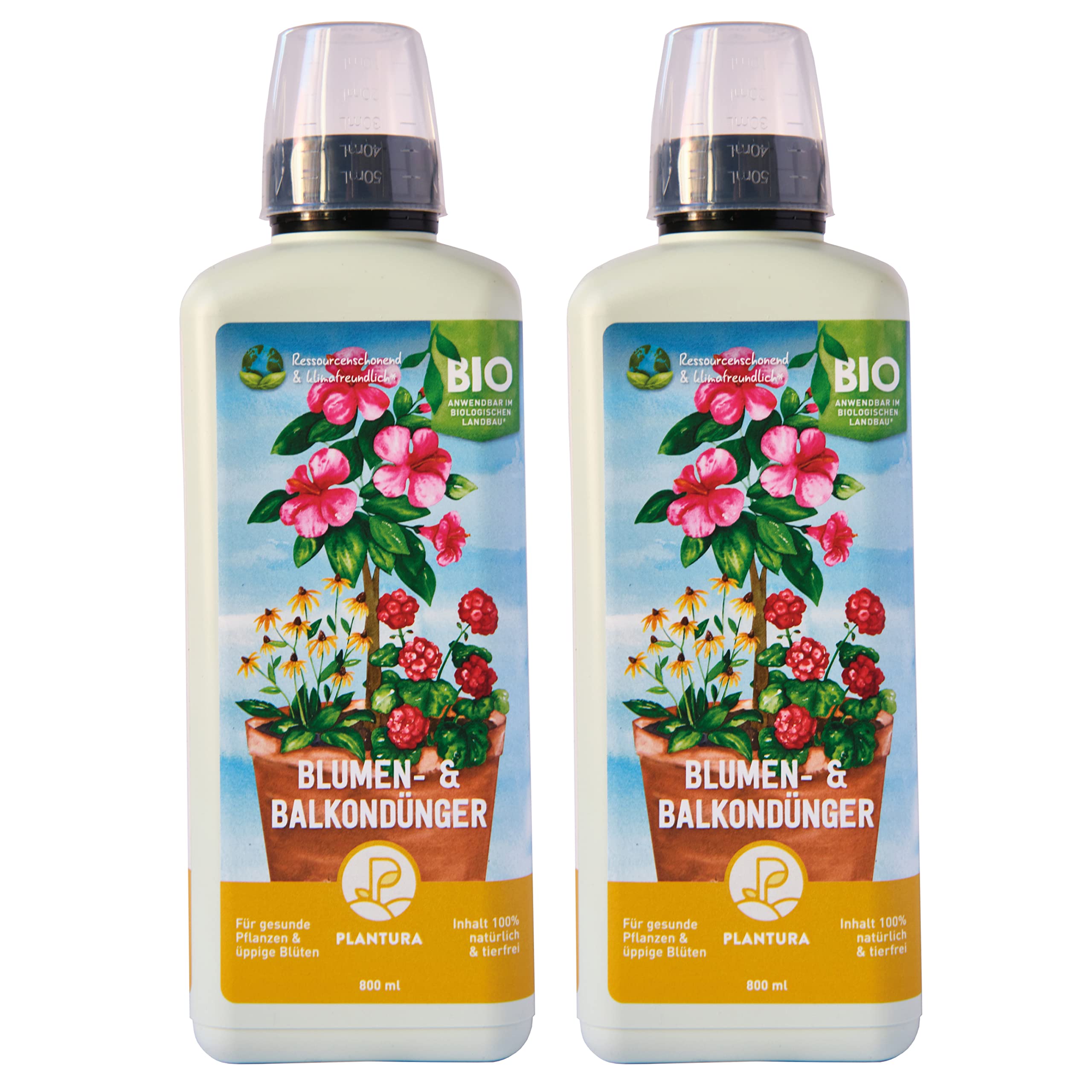 Plantura Bio Blumen- & Balkondünger, 2er Set, Bio Flüssigdünger für Blühpflanzen, 1,6 Liter