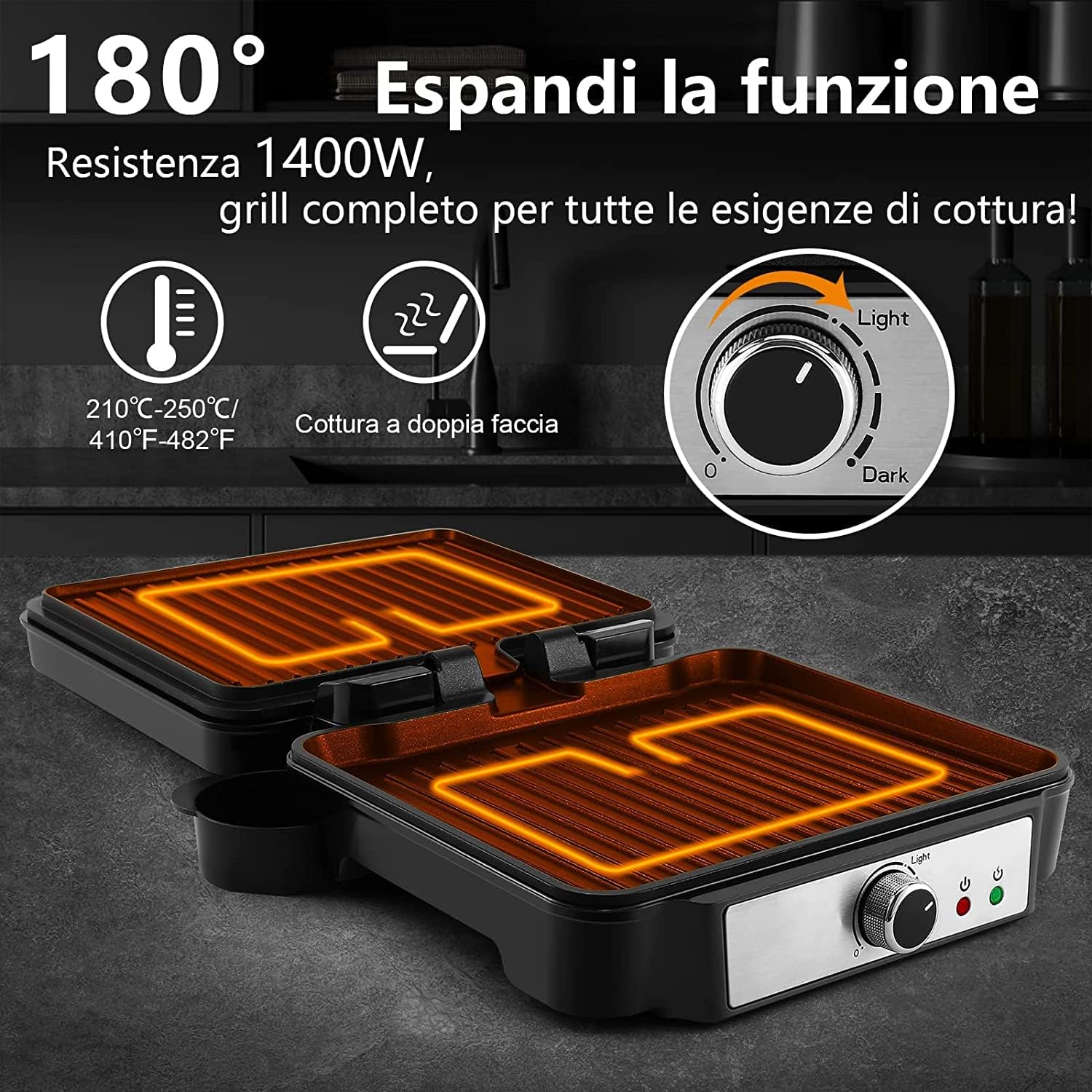 Tiastar Piastre Tostapane, Grill Elettrico Antiaderente 3 in 1 per Panini, Piastra Grill da 1800 W con Vassoio di Raccolta Rimovibile, Apertura a 180°, Temperatura Regolabile, Acciaio Inossidabile Tiastar Piastre Tostapane, Grill Elettrico Antiaderente 3 in 1 per Panini, Piastra Grill da 1800 W con Vassoio di Raccolta Rimovibile, Apertura a 180°, Temperatura Regolabile, Acciaio Inossidabile