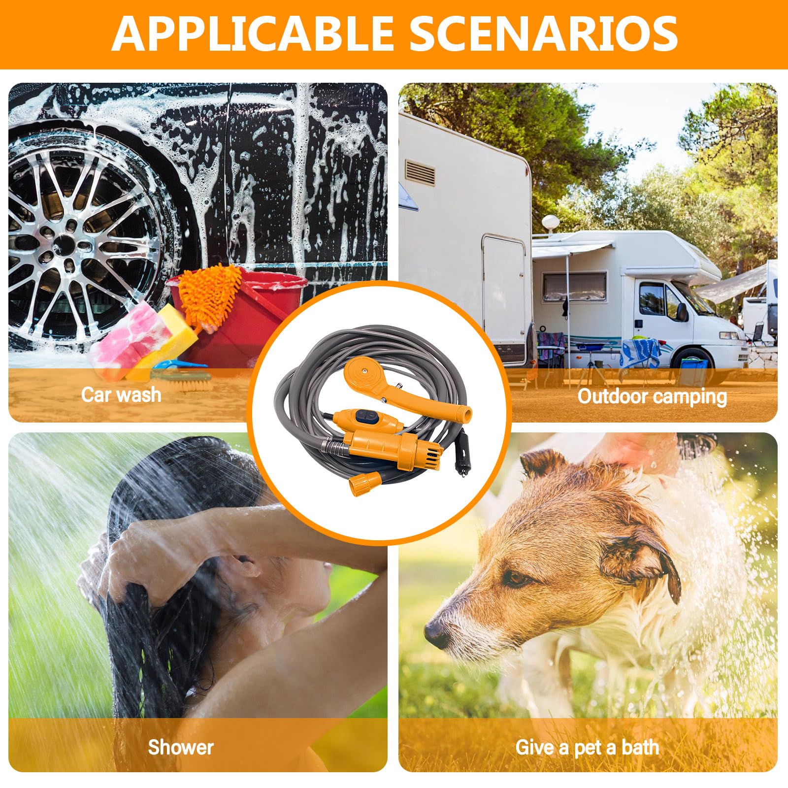 BORDEAG Doccia da Campeggio con Pompa, Doccia da Campeggio Portatile con Pompa, Doccia Esterna Portatile 12v, Doccia da Campeggio, Doccia da Esterno, Doccia Esterna per Viaggi in Campeggio, Giardino