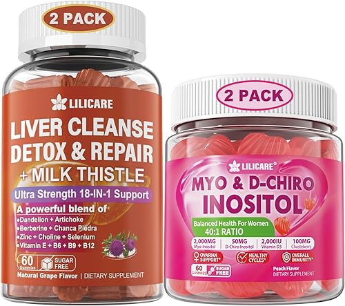 Paquete Gomitas de desintoxicación y reparación de hígado 18 en 1 con cardo mariano e inositol Gummies Ideal 401 Ratio Myo & D-Chiro Inositol