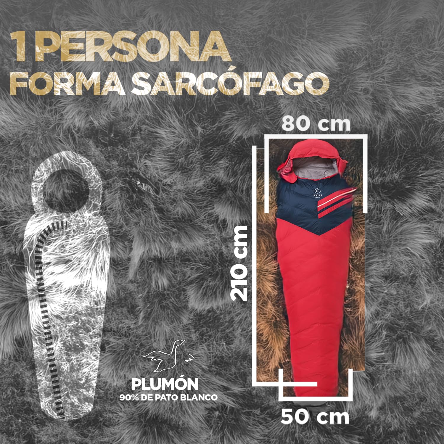 Lestra Sport - Aporia Light - Saco de Dormir para Trekking y Senderismo - Ligero y de Alto Rendimiento - T° Límite Confort 02 °C - Plumón de Pato - Adulto - 210 x 80 cm - 760 g