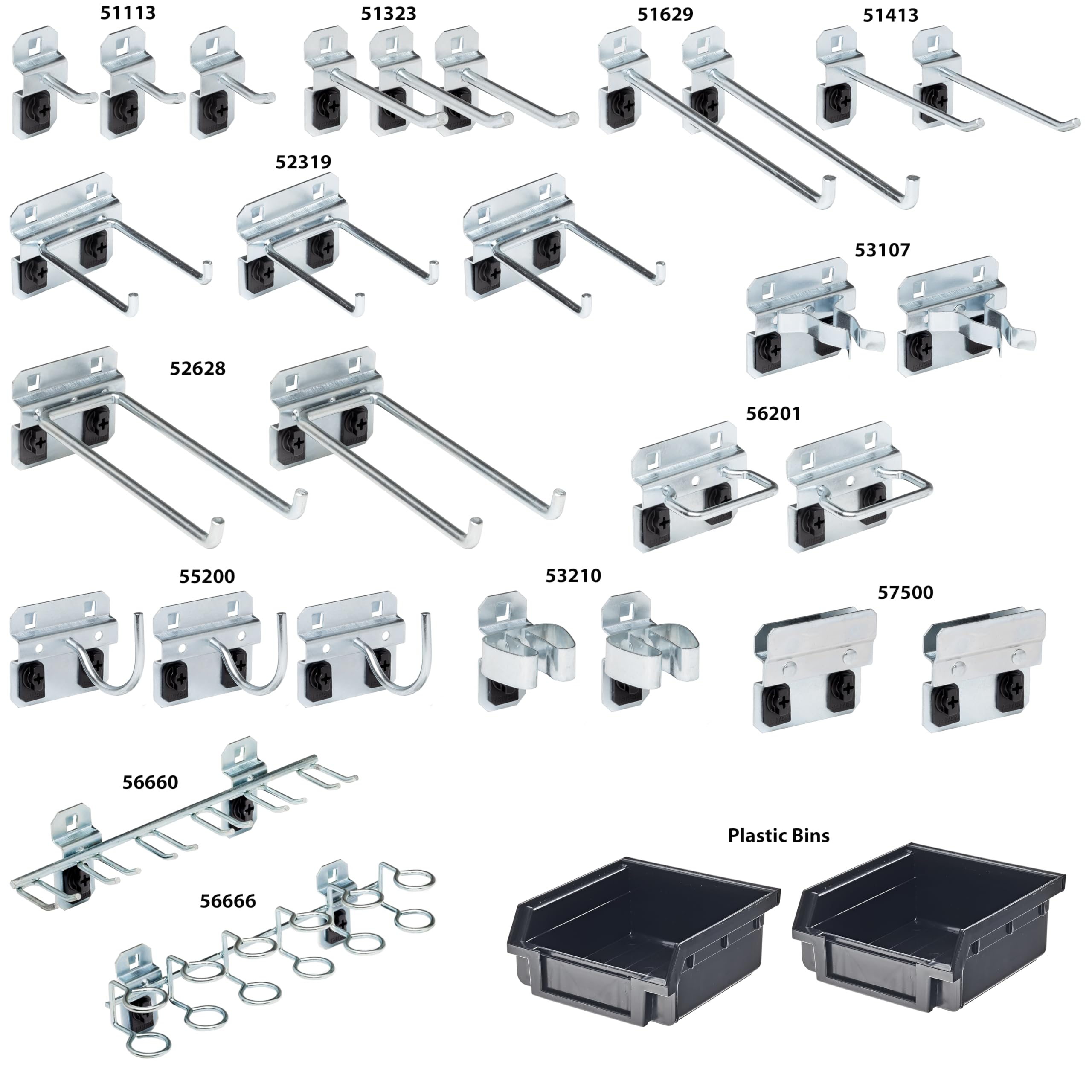Triton Products LH3-KIT LocHook 30-Piece Zinc Plated Steel Hook and Bin Assortment for LocBoard
