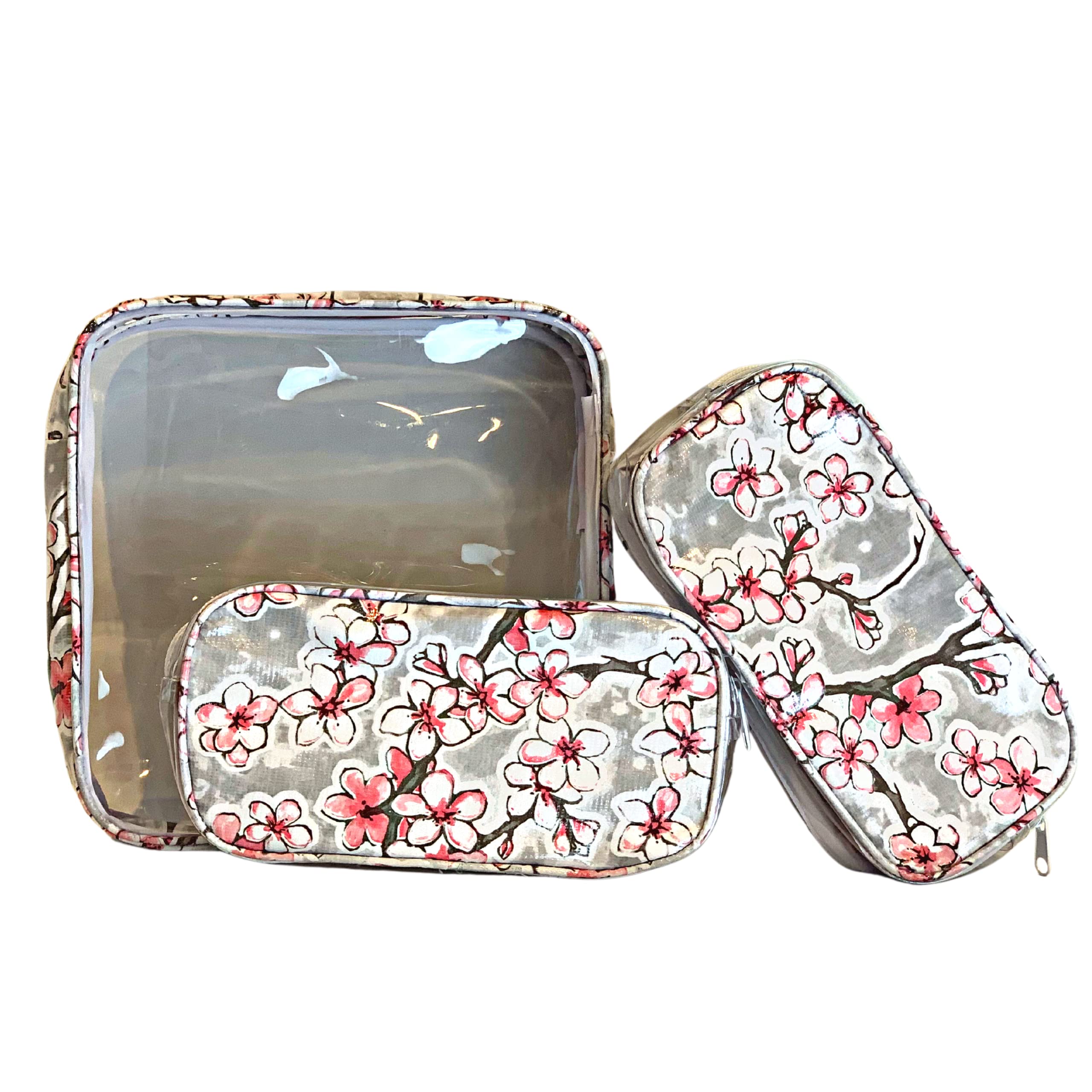 Alux Lot de 3 trousses de maquillage de voyage imperméables multicolores - Grande et moyenne trousse de maquillage pour voyage et cosmétiques, Gris Sakura
