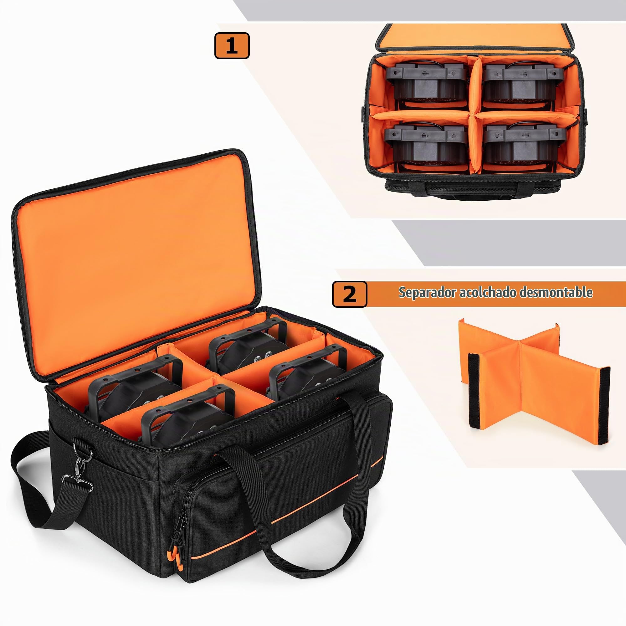 Luxja Bolsa de Luz de Discoteca para 4 Focos LED Par, Negro | Caja para Luces Escenario con Divisor Interior y Bolsillos para Accesorios