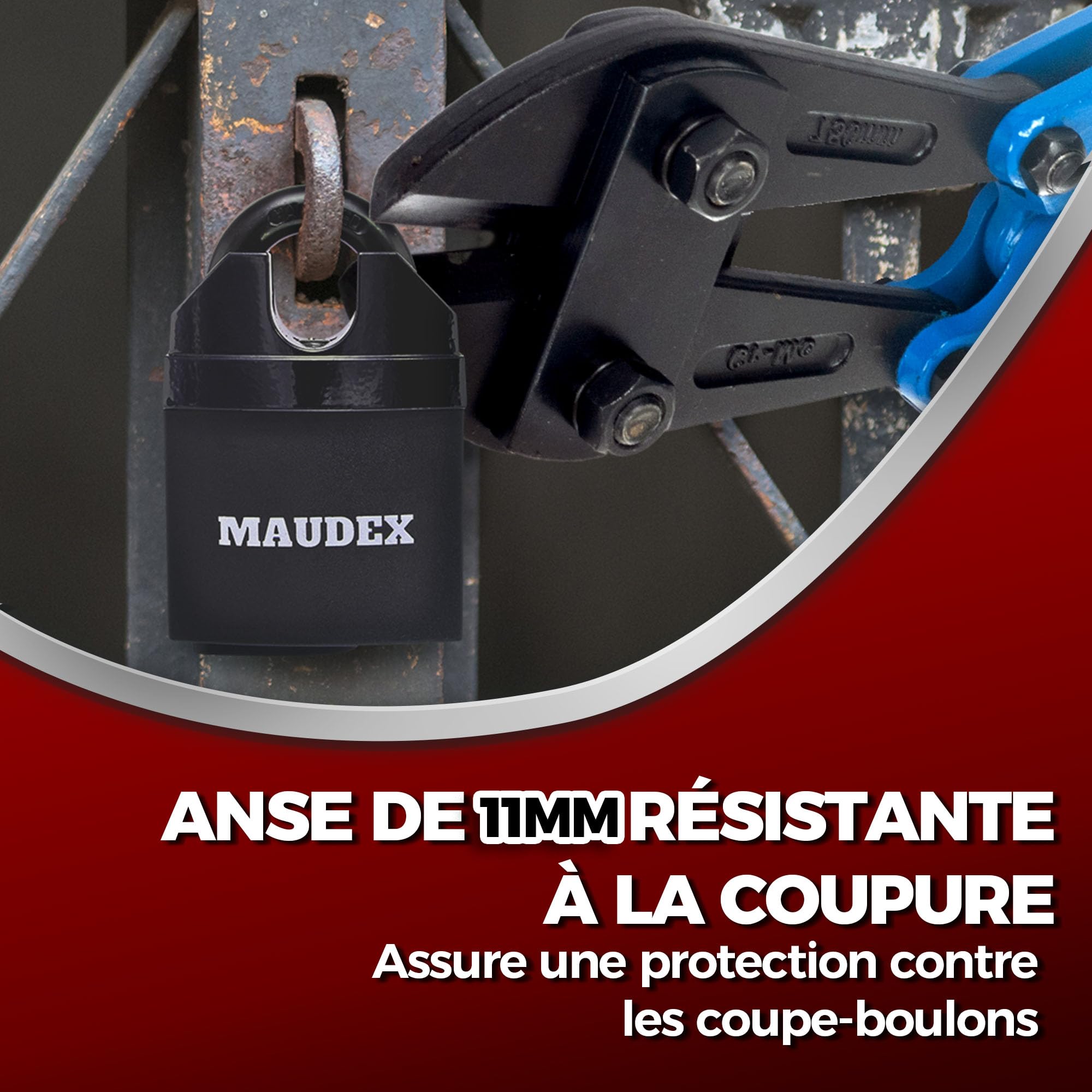 Maudex® MDL60 Cadenas Container avec 10 Clés - Anse Blindée 11 mm Anti-Perçage, Acier Trempé Haute Sécurité | Antivol de Sécurité pour Portail, Garage, Remorque Attelée