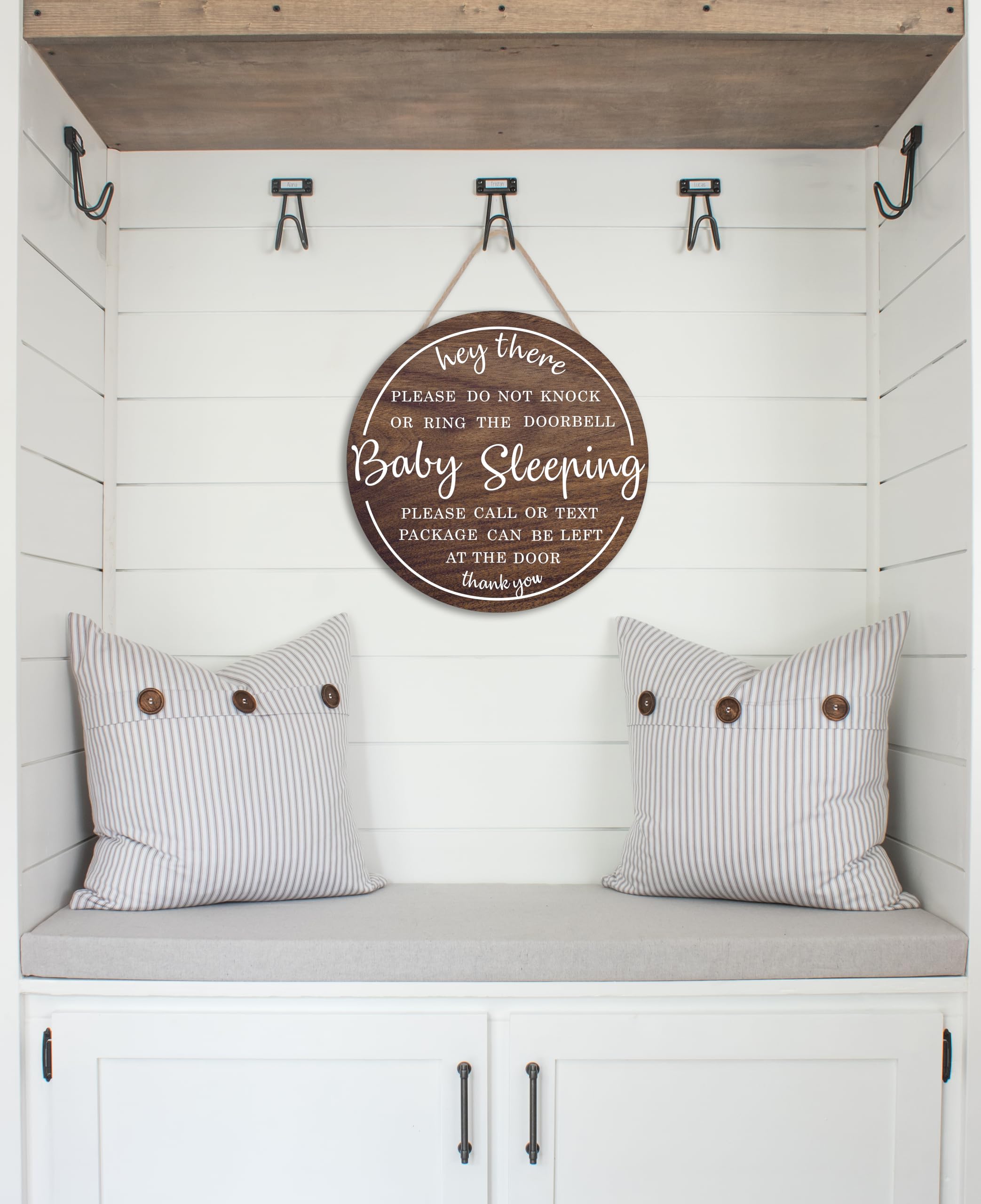 Baby Sleeping Wooden Sign - 12x12 Inch, Do Not Knock Door Hanger, New Mom Gift