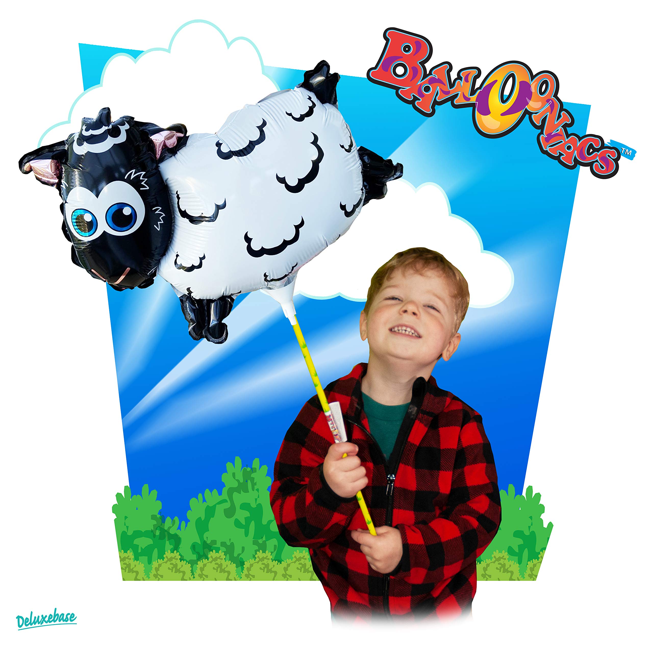 Ballooniacs - Sheep Balloons from Deluxebase. Colorful Air Filled Inflatable Animals with Stick. Kids Party Supplies and Event Decorations, No Helium Required.