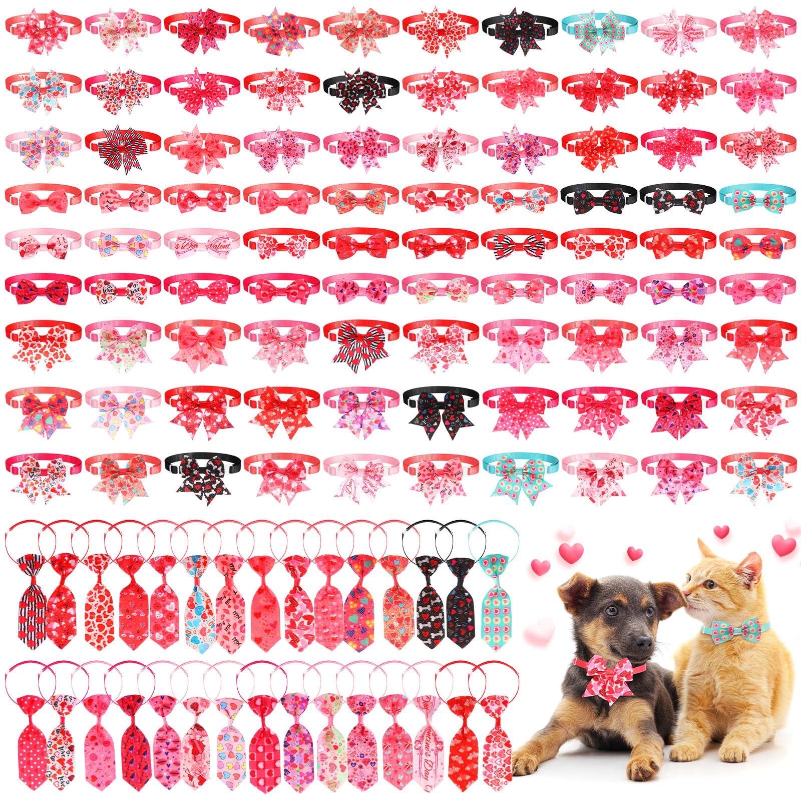 Photo 1 of 120 Pcs Valentine's Day Dog Bow Tie Collar Set Includes 60 Valentine's Day Bow Ties for Dogs Dog Grooming Bowtie 30 Dog Neckties 30 Large Bow Tie Collar PET Holiday Accessories for Dog Cat