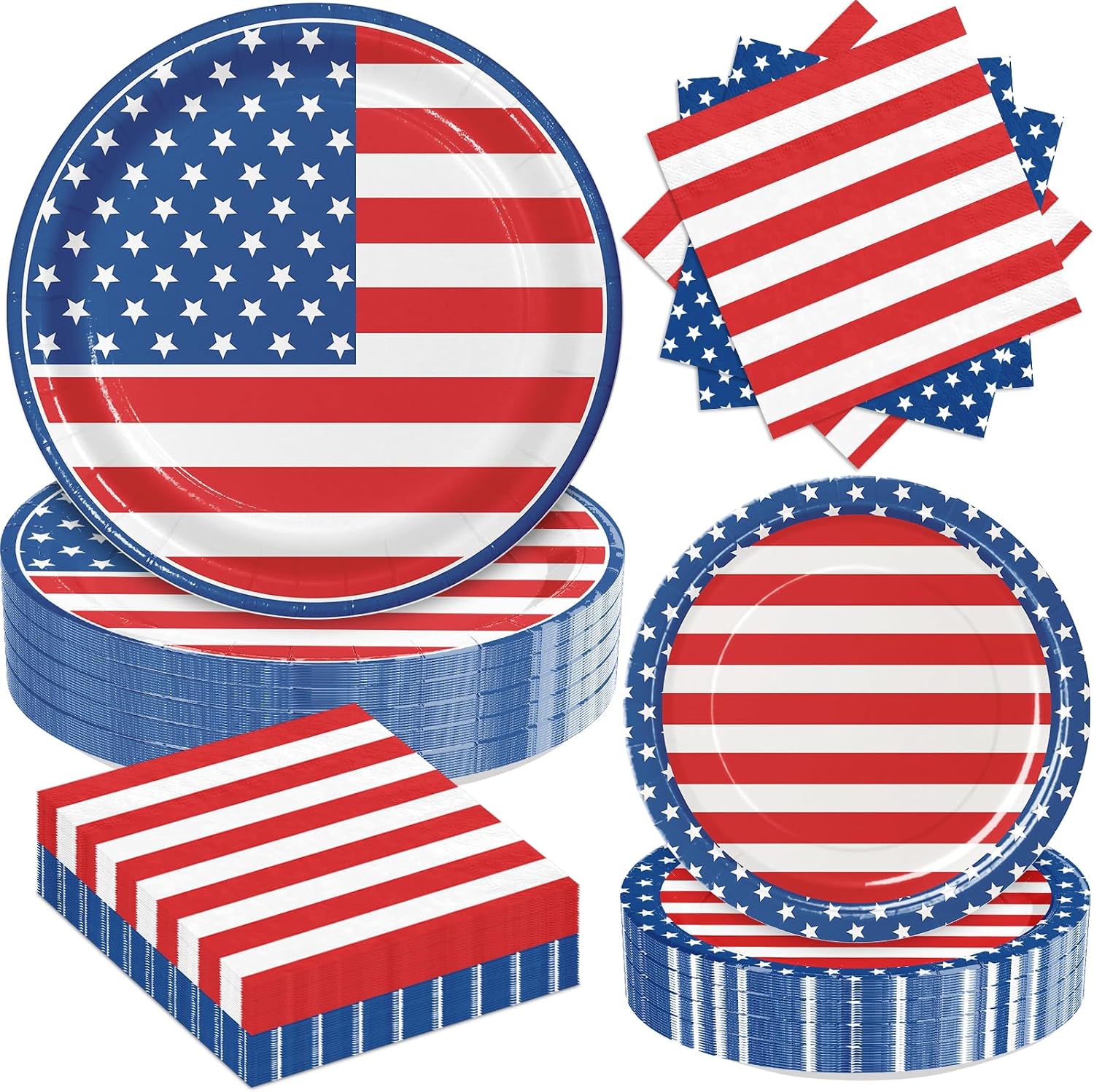 4th of July Party Supplies Set,180pcs Patriotic American Flag Themed Plates and Napkins,for Memorial Day,Patriotic & 4th of July Party Decorations