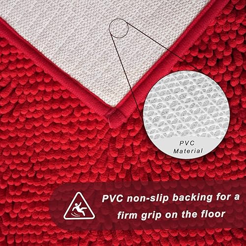 Miniatura 7 de Juego de 2 alfombras de baño, ultra suaves y absorbentes, de felpilla, antideslizantes, lavables (20 x 32 pulgadas + 16 x 24 pulgadas), color rojo