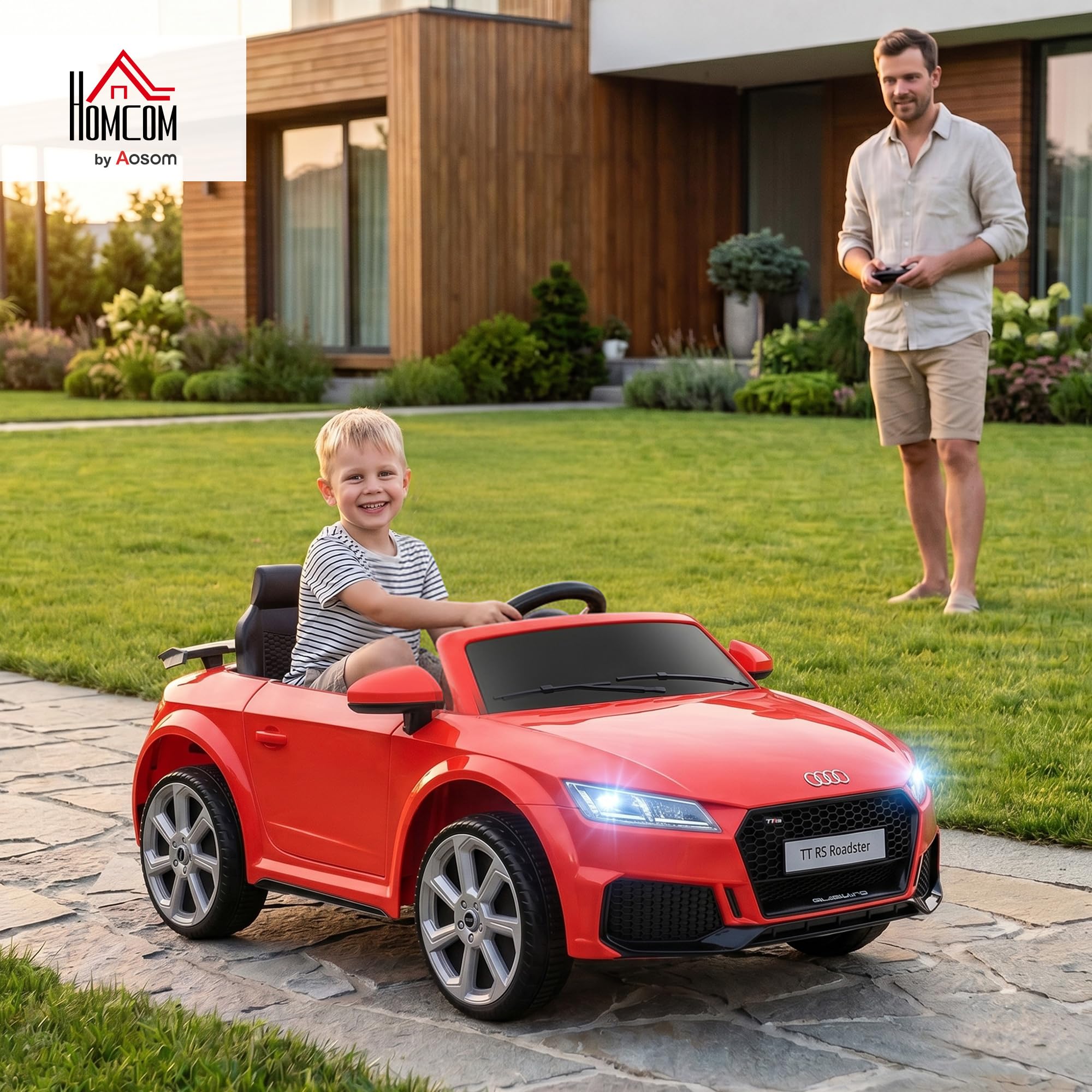 HOMCOM Audi TT RS Voiture Électrique Enfant 12V 30W 3 km/h Télécommande 2,4G Effets Sonores Lumineux Rouge