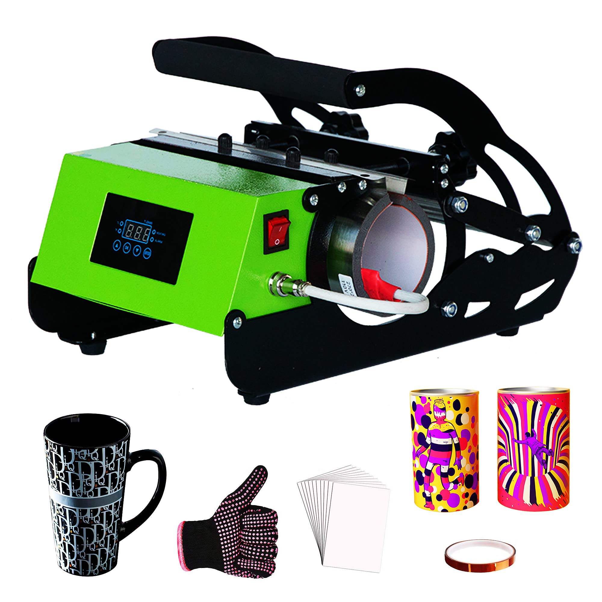Tumbler Heat Press Mug Press Sublimation Machine 110v Mug Press for 11 oz 15 oz 20 oz 30 oz Straight DIY Sublimation Tumblers Ceramic Mugs with Heat Resistant Gloves 1 Tapes 20 Sheets Paper