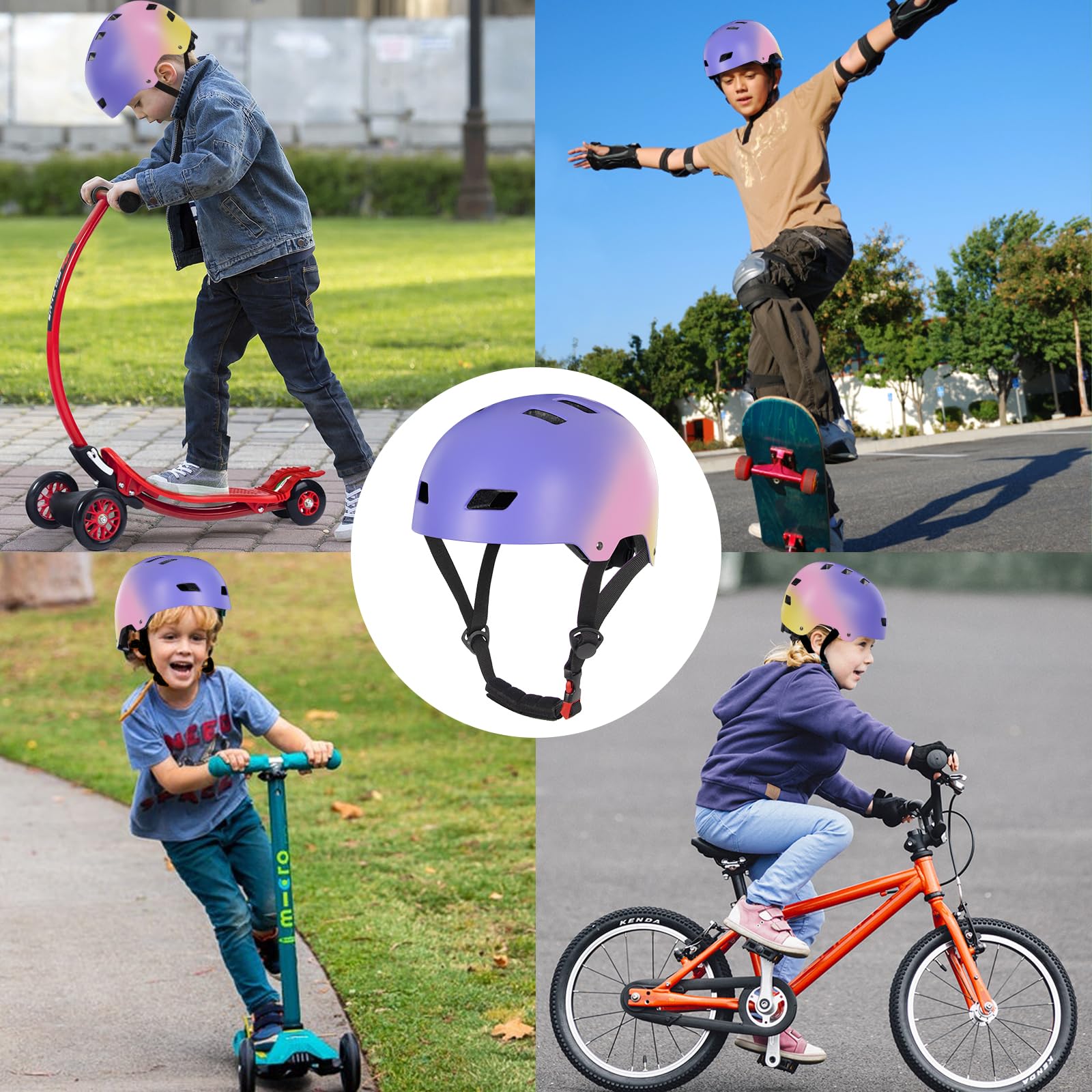 LANOVAGEAR Skateboard Casque de Vélo pour Enfantes et Adultes CE en Certification Réglable Casque pour Trottinette Cyclisme Skate Roller
