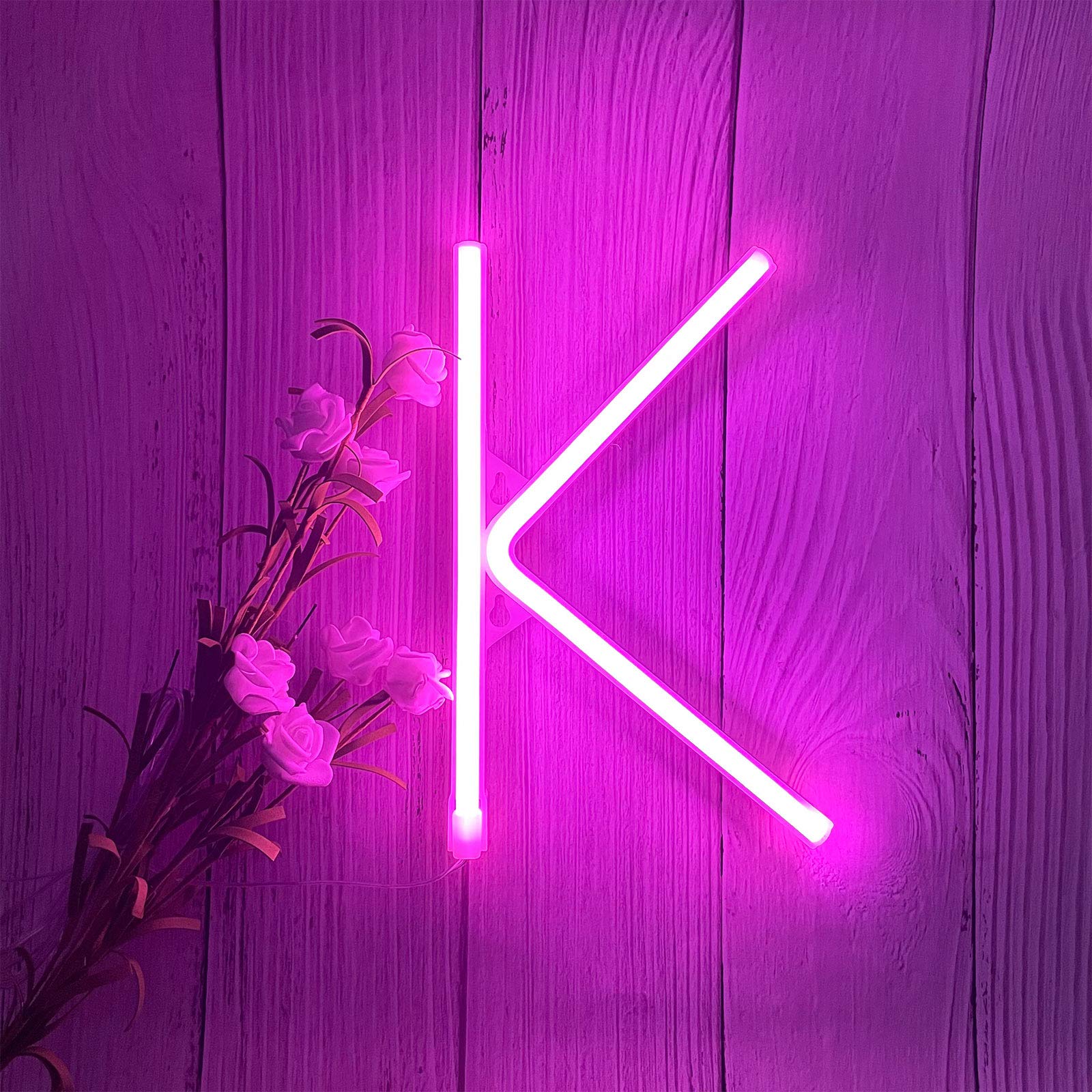 ENUOLI Pink LED Neon Letter Light, USB Batteries Operated Letter Sign for Night Light Lamp Words for Valentines Day, Home, Indoor Wall Decor (K)