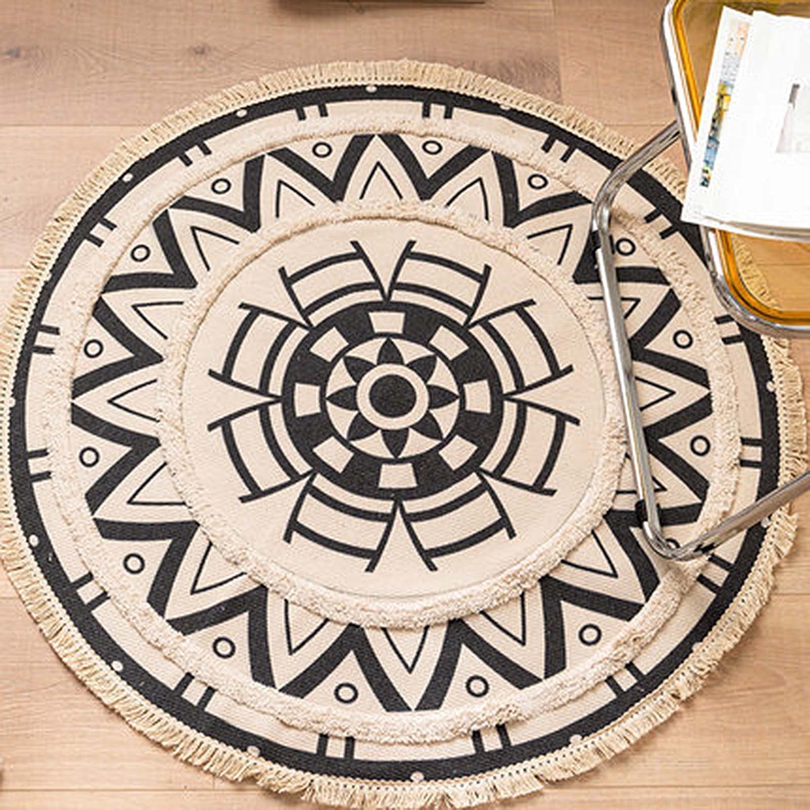 Duże okrągłe dywaniki Czeski dywan Chic Mandala Dywan Drukowany frędzel Bawełniana tkana mata podłogowa do sypialni Salon Można prać w pralce, 90 cm / 35,43 cala needed