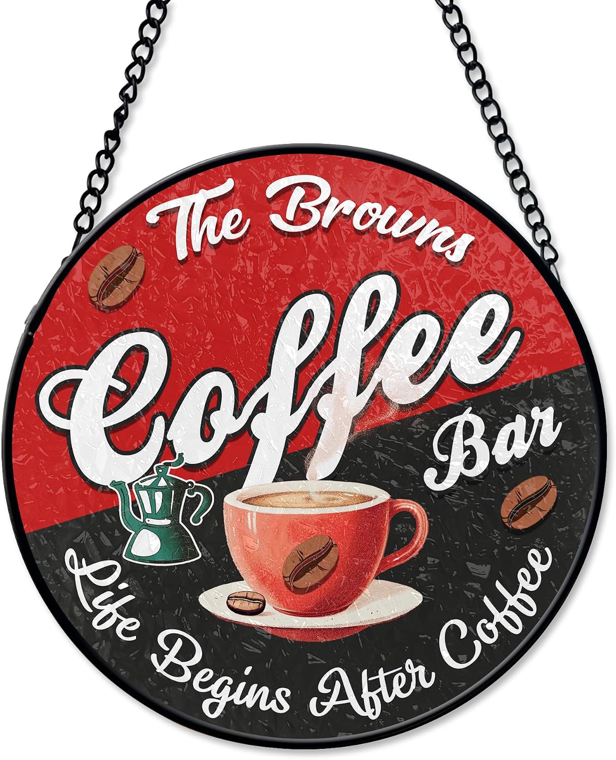 Personalized Coffee Stained Glass Sign, Suncatcher for Window Hanging Coffee Station Decorations, Glasses Sign for Home Bar, Kitchen Decorative (No Real LED Light)