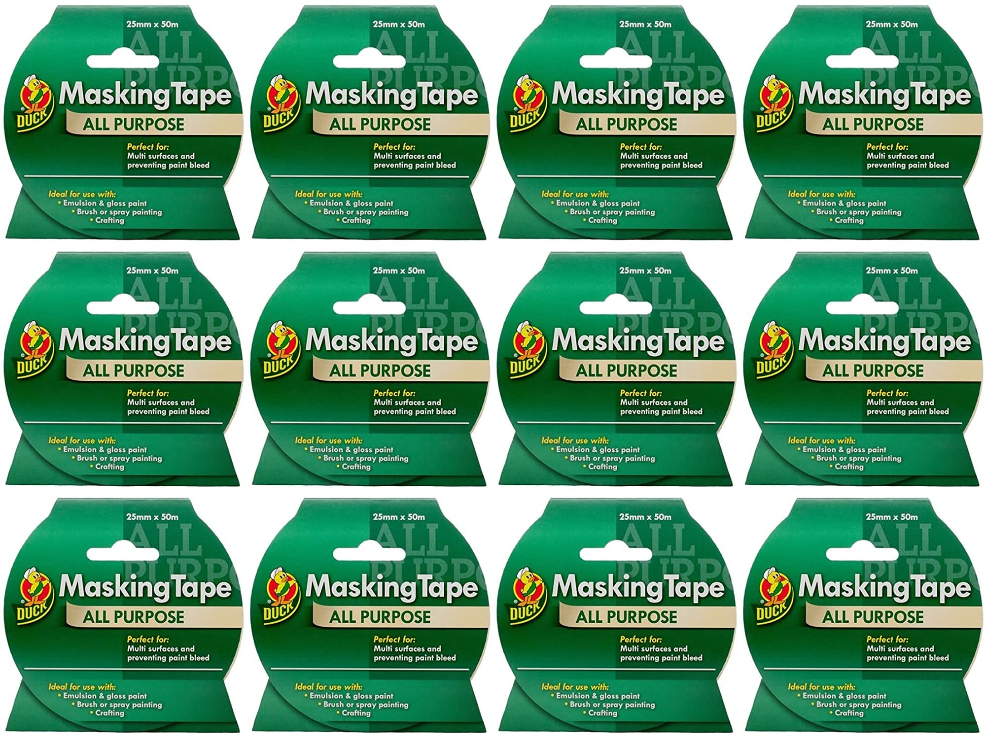 Duck Tape 232317.12 Lot de 12 rubans de masquage multi-usages Beige 25 mm x 50 m