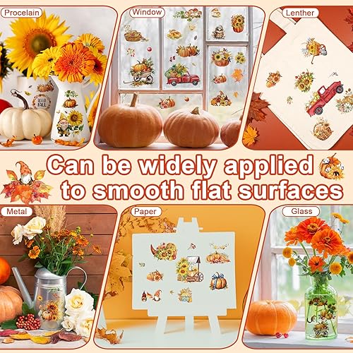 Miniatura 6 de 12 hojas de calcomanías para decoración de otoño con hojas de arce y calabaza, transferencia de girasol, calcomanías para muebles de madera y